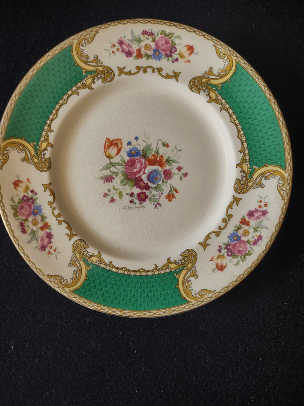 Vintage Myott The Bouquet Green Luncheon Plate Ironstone England [6096]