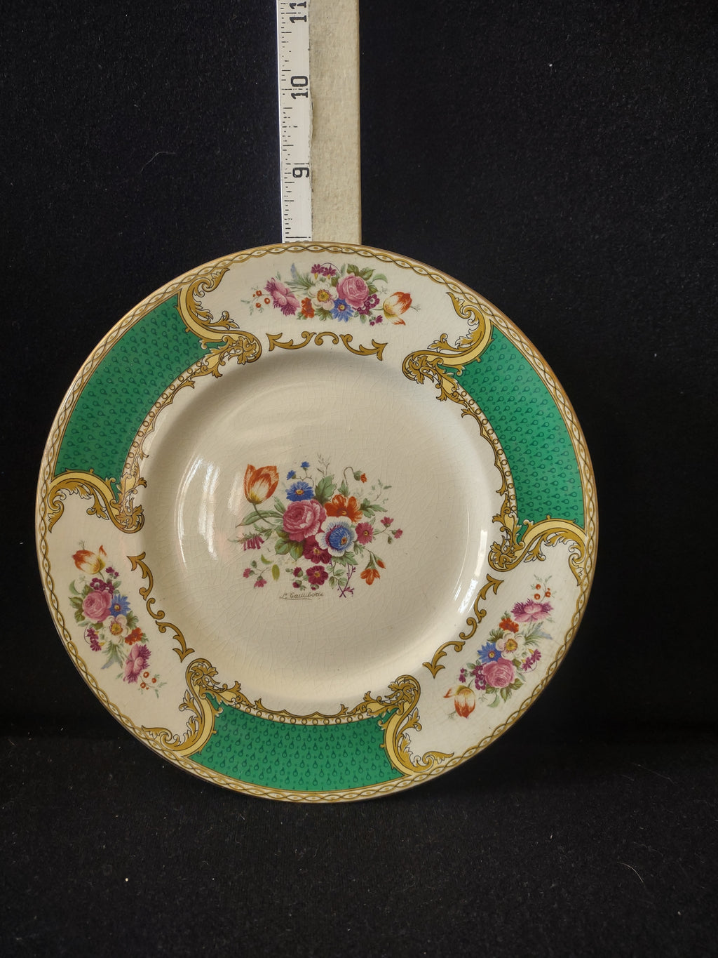 Vintage Myott The Bouquet Green Luncheon Plate Ironstone England [6096]
