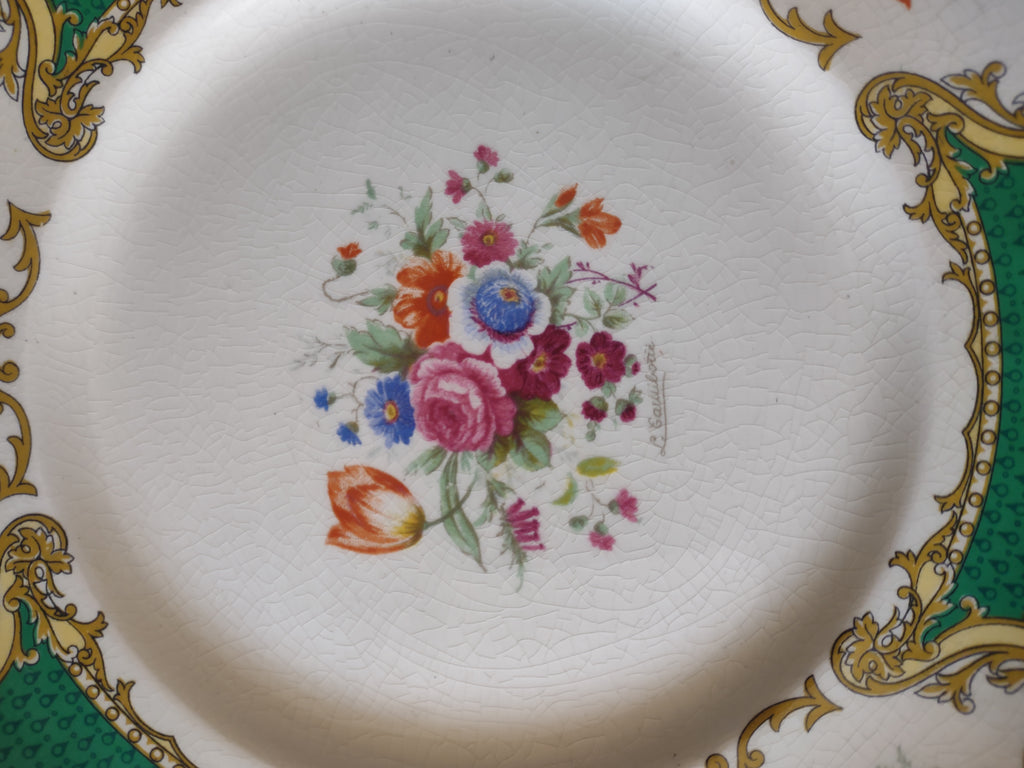 Vintage Myott The Bouquet Green Luncheon Plate Ironstone England [6096]
