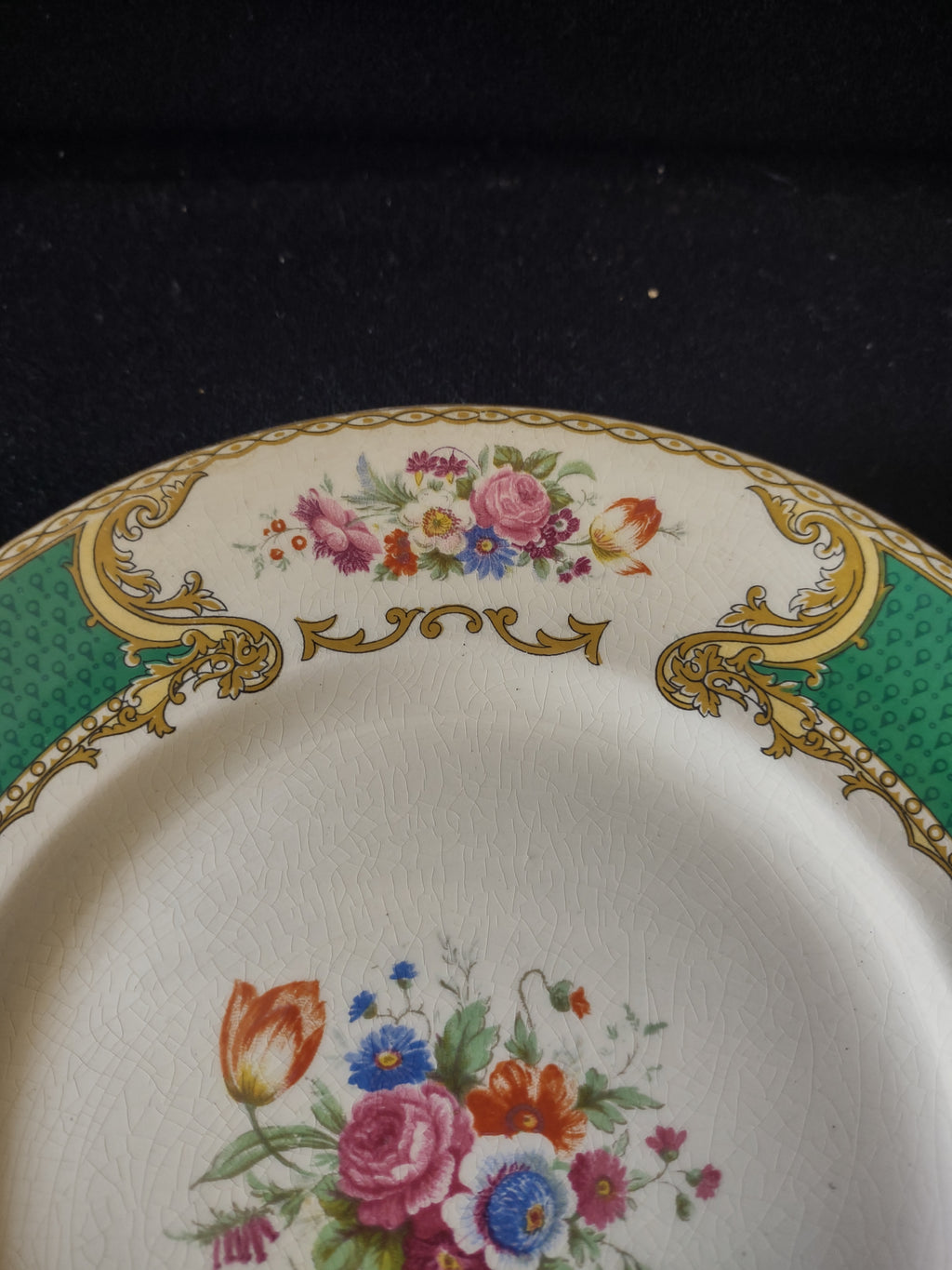 Vintage Myott The Bouquet Green Luncheon Plate Ironstone England [6096]