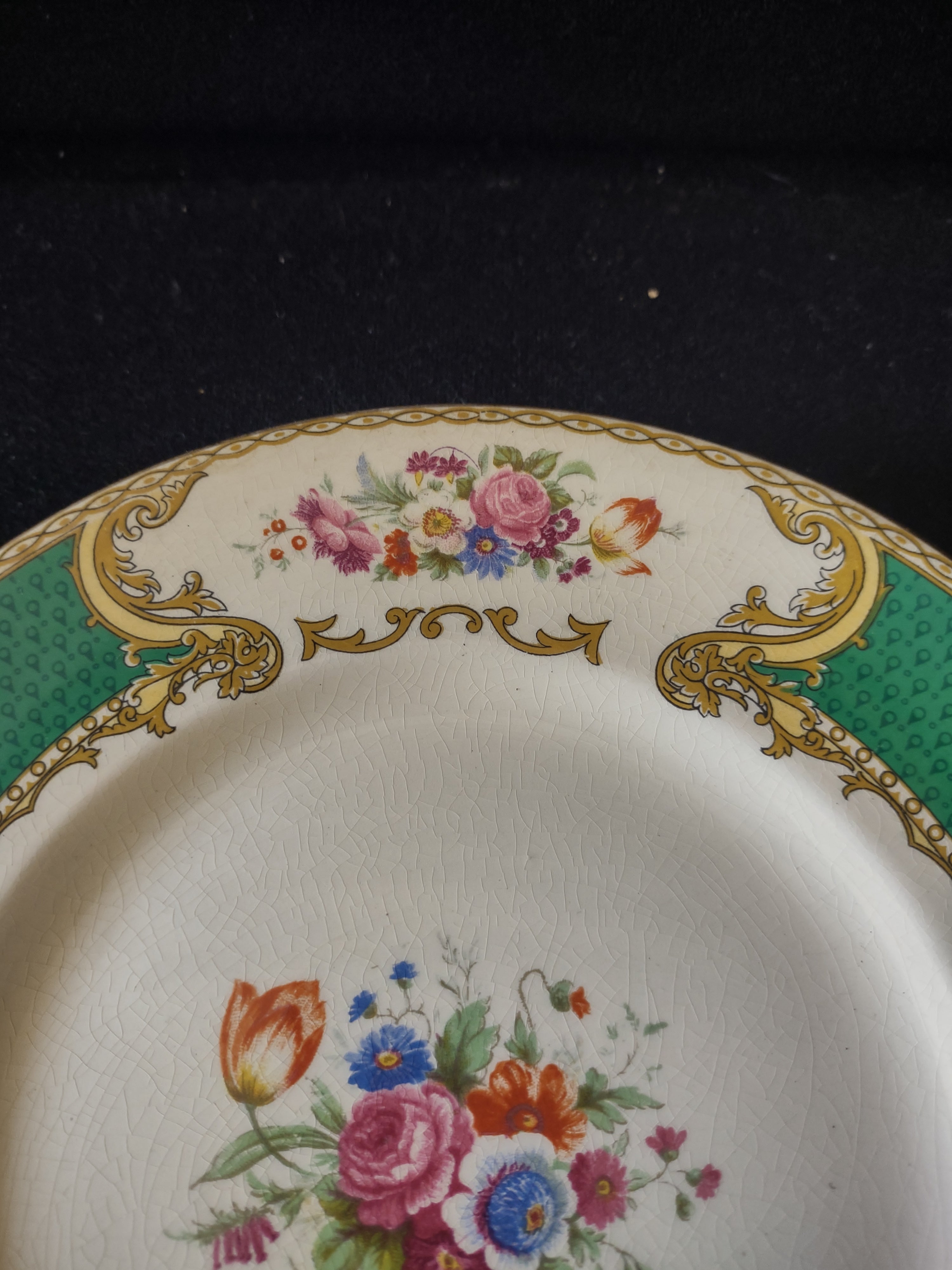 Vintage Myott The Bouquet Green Luncheon Plate Ironstone England [6096]