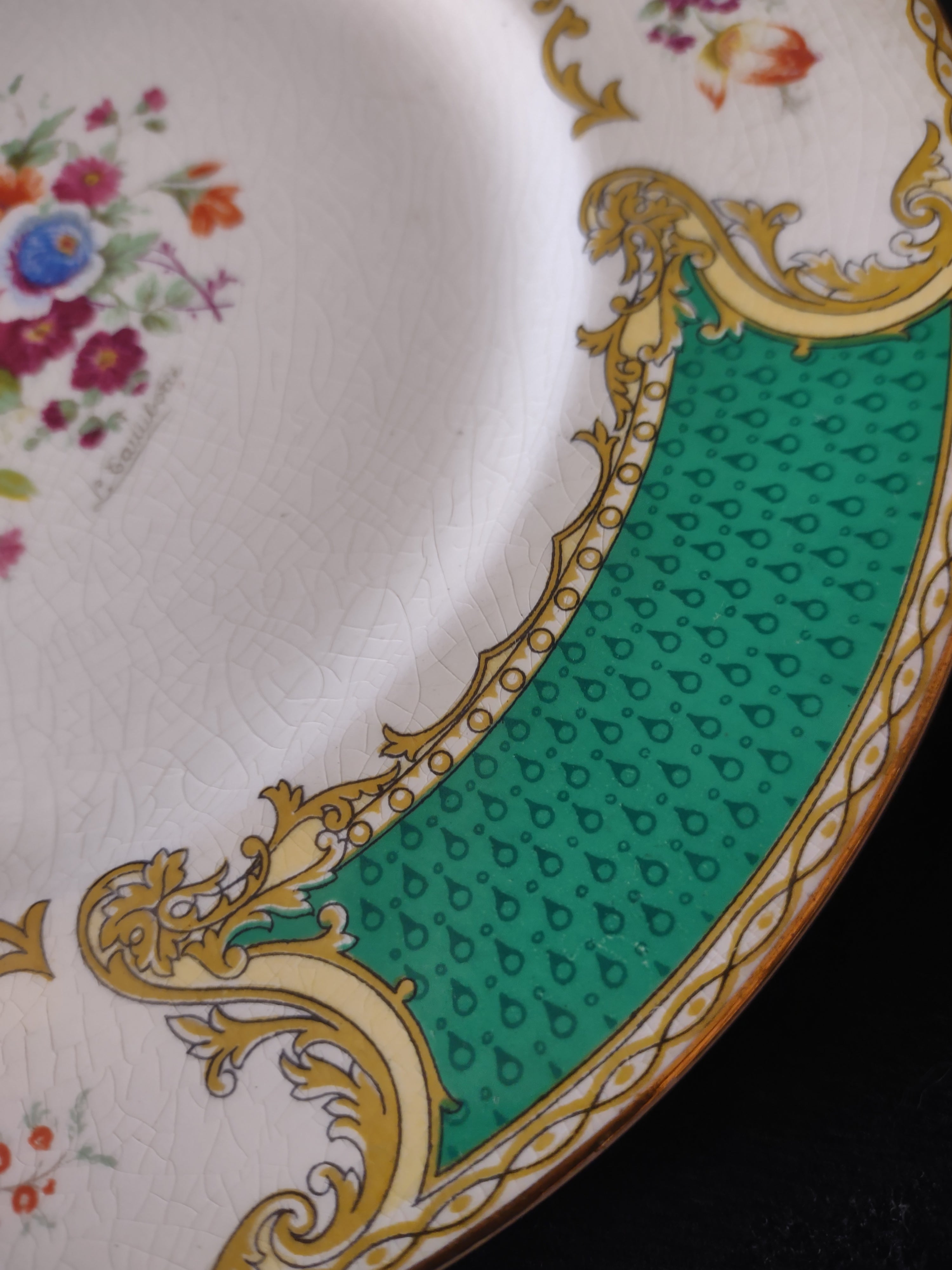 Vintage Myott The Bouquet Green Luncheon Plate Ironstone England [6096]