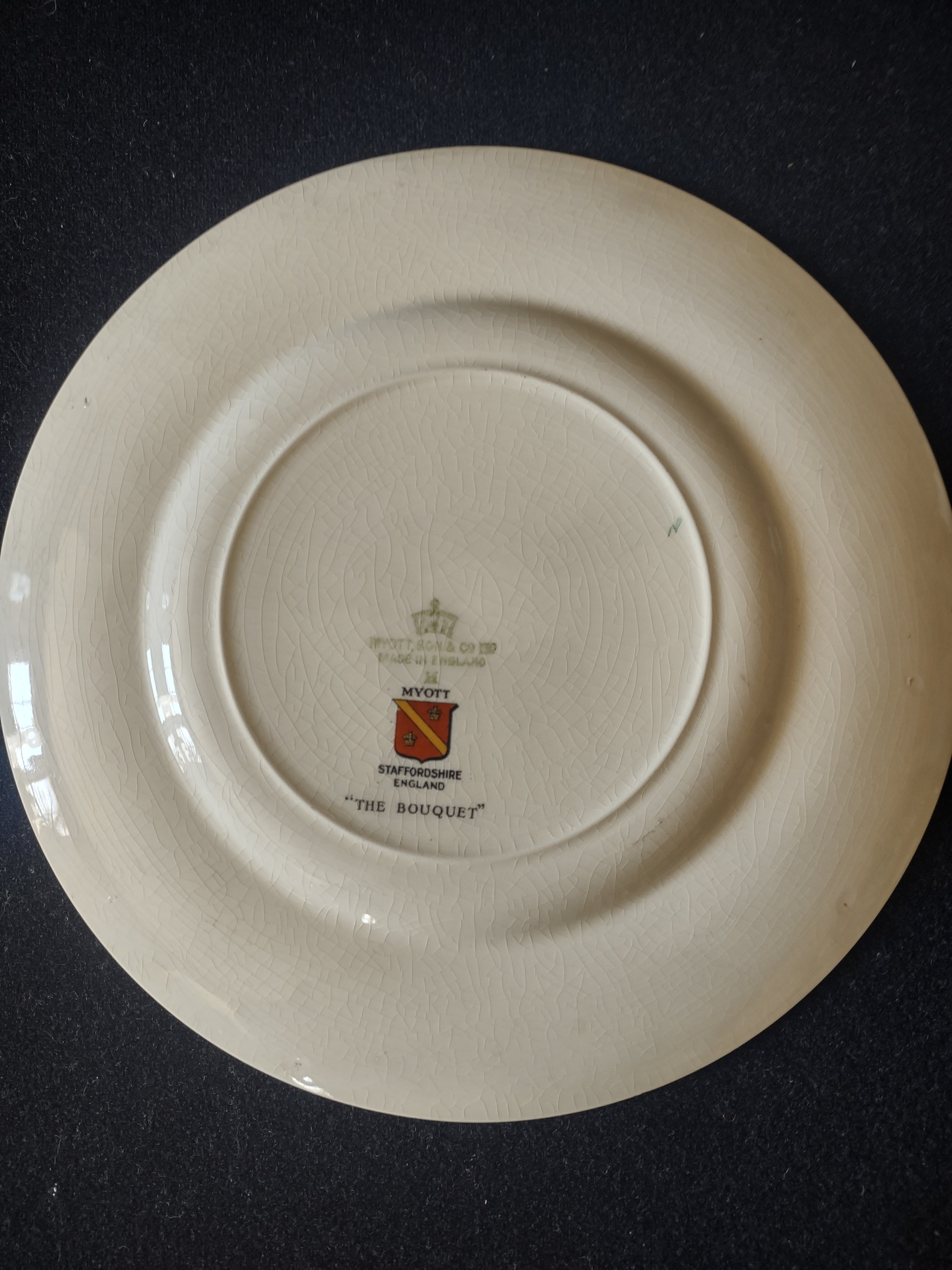 Vintage Myott The Bouquet Green Luncheon Plate Ironstone England [6096]