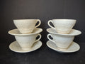 Vintage Wedgwood Patrician White Embossed Footed Cup & Saucer Set of 4 [6106]