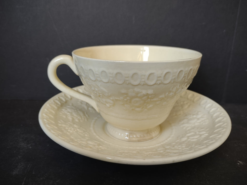 Vintage Wedgwood Wellesley Cream Embossed Cup & Saucer Set [6110]