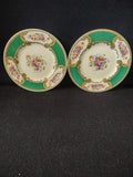 Vintage Myott The Bouquet Green Bread Butter Plates Pair England [6097]