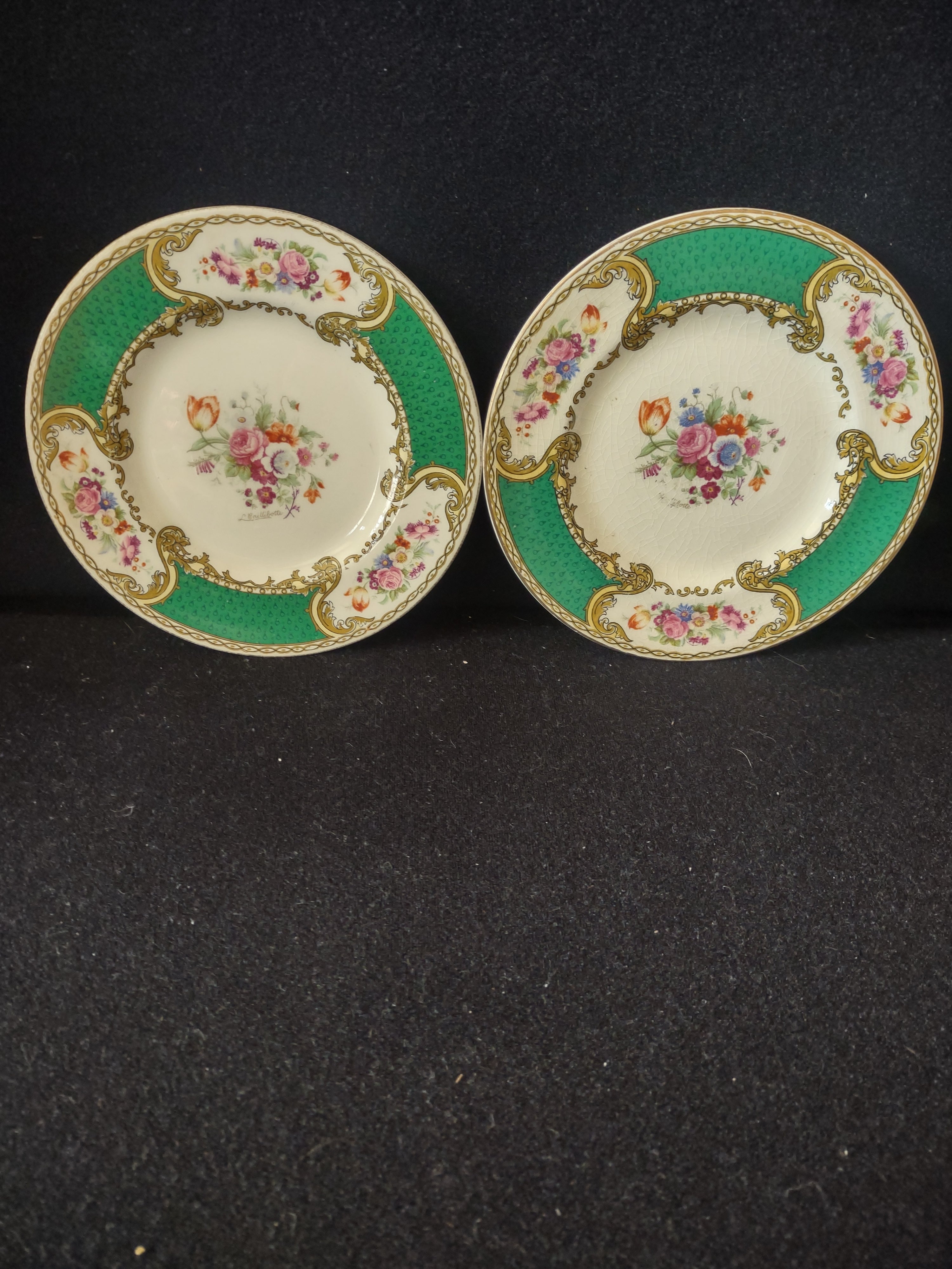 Vintage Myott The Bouquet Green Bread Butter Plates Pair England [6097]