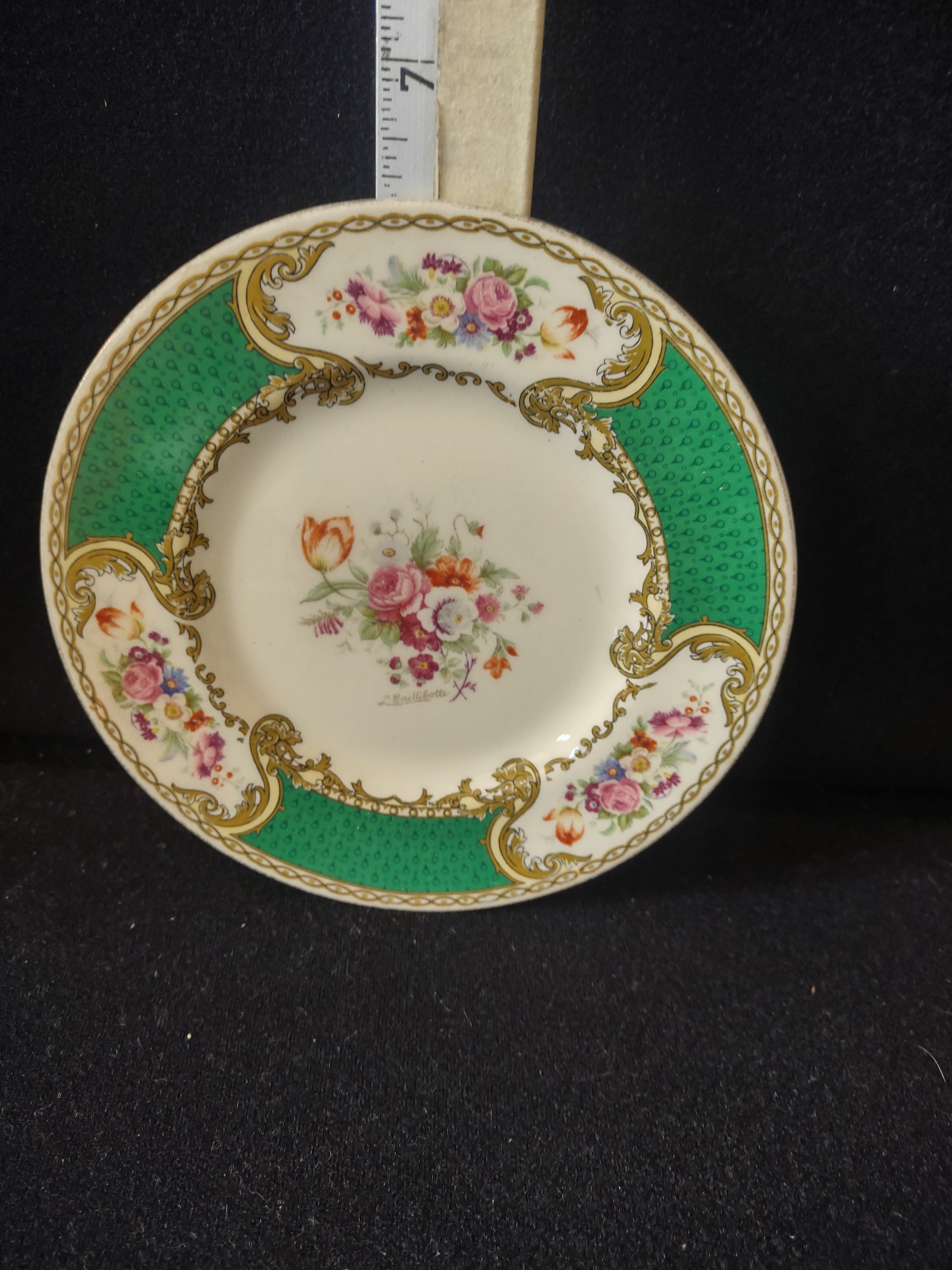 Vintage Myott The Bouquet Green Bread Butter Plates Pair England [6097]