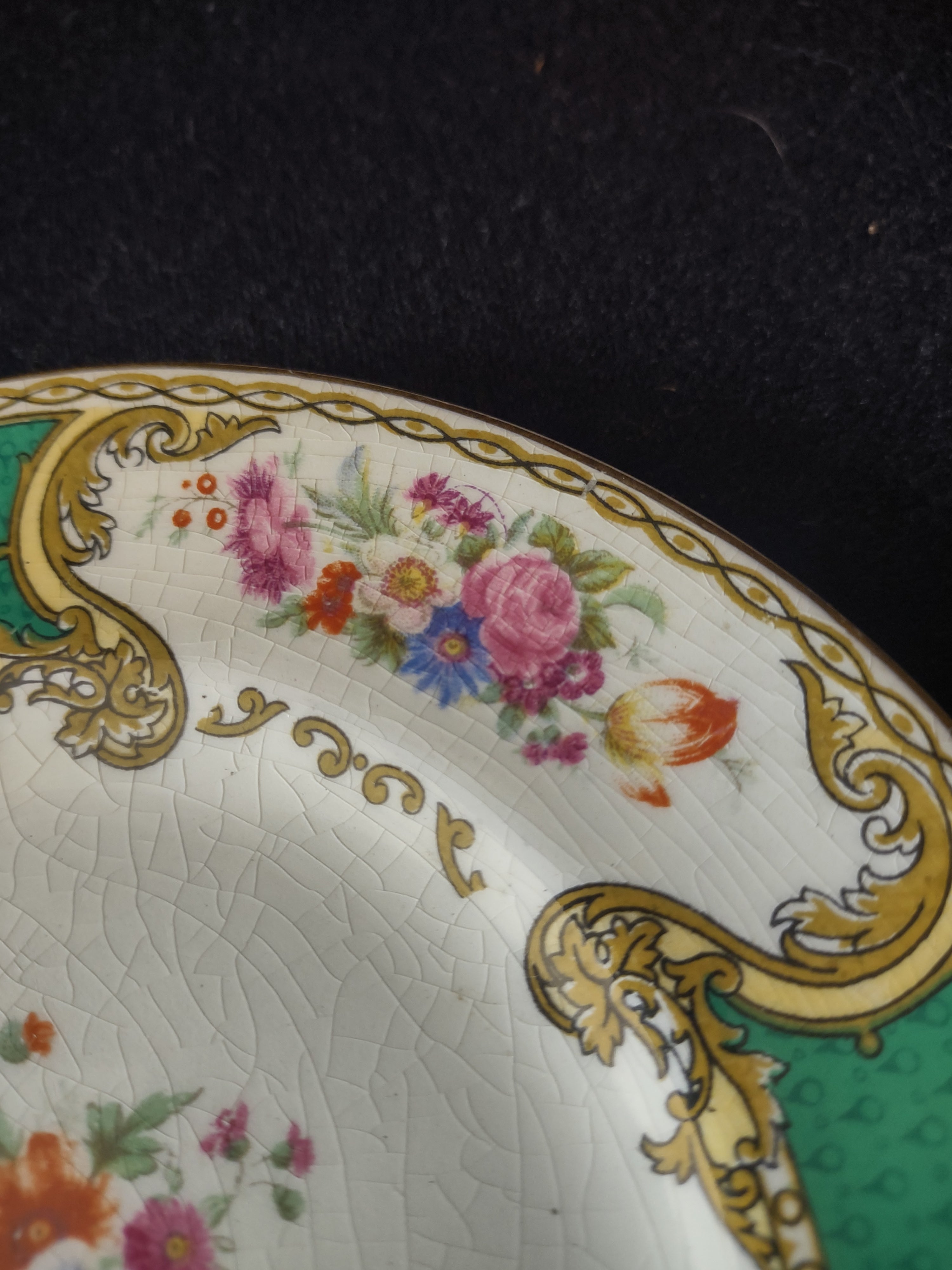 Vintage Myott The Bouquet Green Bread Butter Plates Pair England [6097]