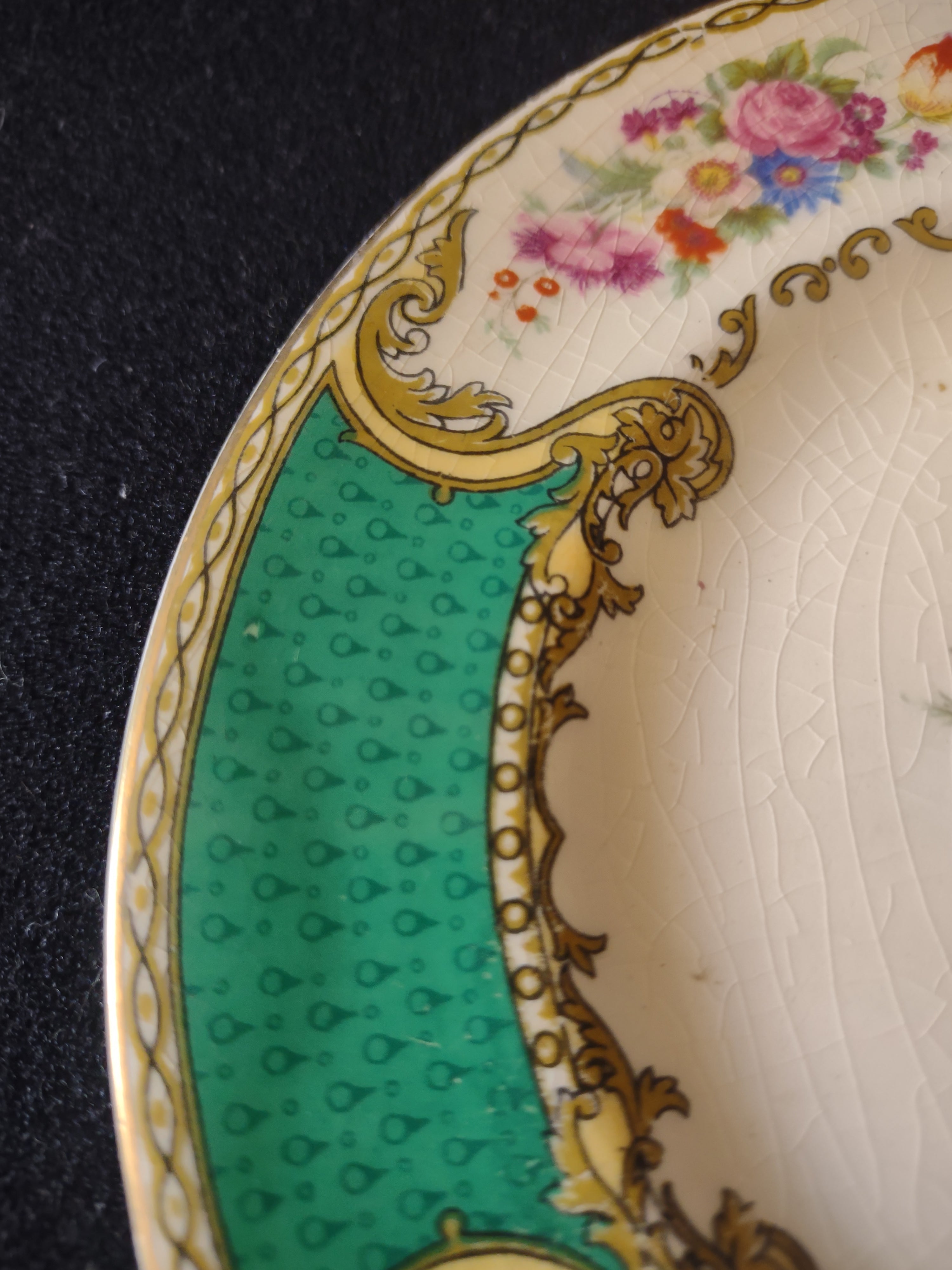 Vintage Myott The Bouquet Green Bread Butter Plates Pair England [6097]