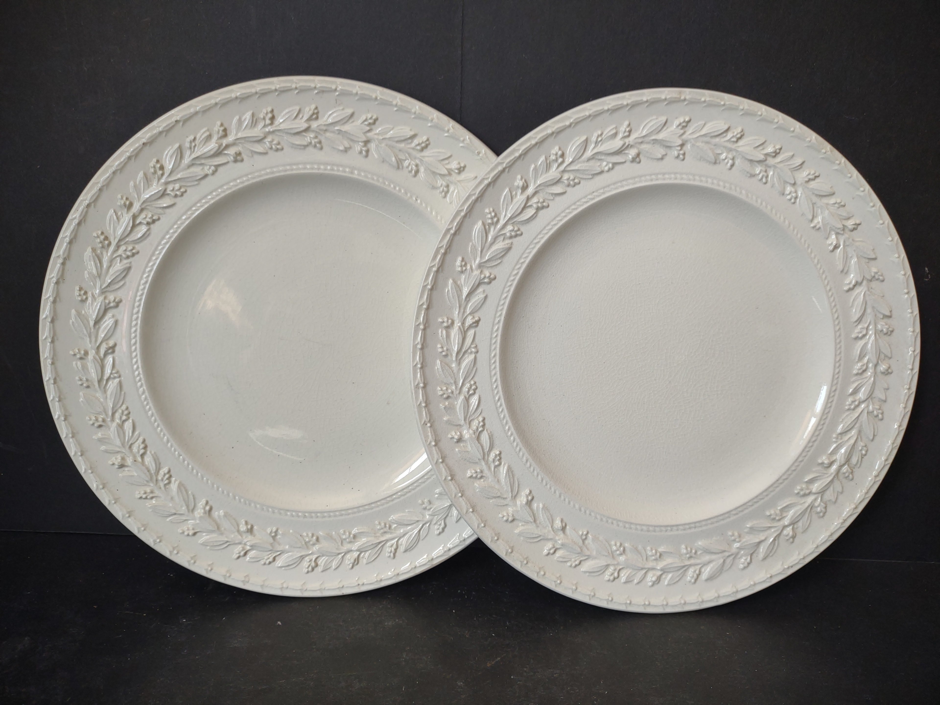 Vintage Wedgwood Embossed Queens Ware Laurel Lunch Plates Set of 2 [6111]