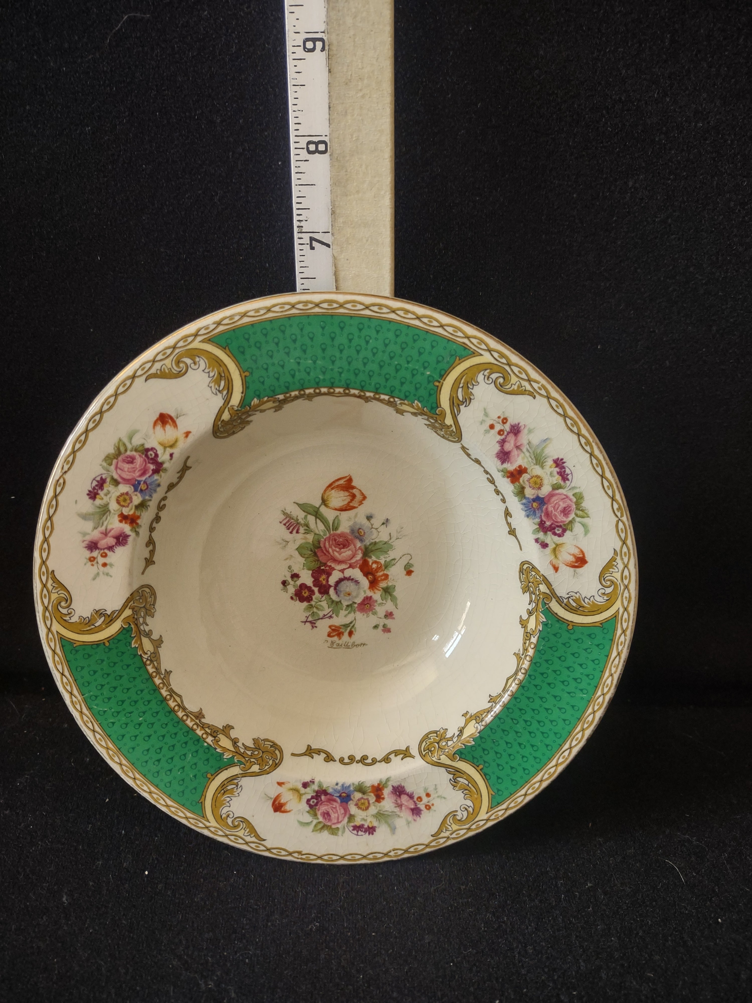 Vintage Myott The Bouquet Green Rimmed Soup Bowl England [6098]