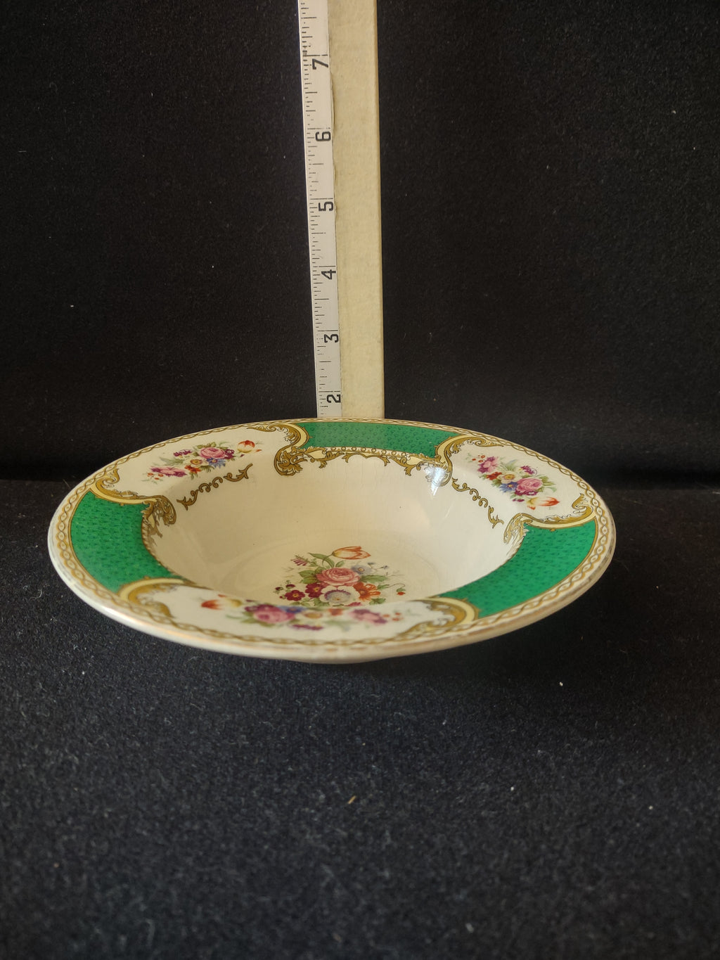 Vintage Myott The Bouquet Green Rimmed Soup Bowl England [6098]
