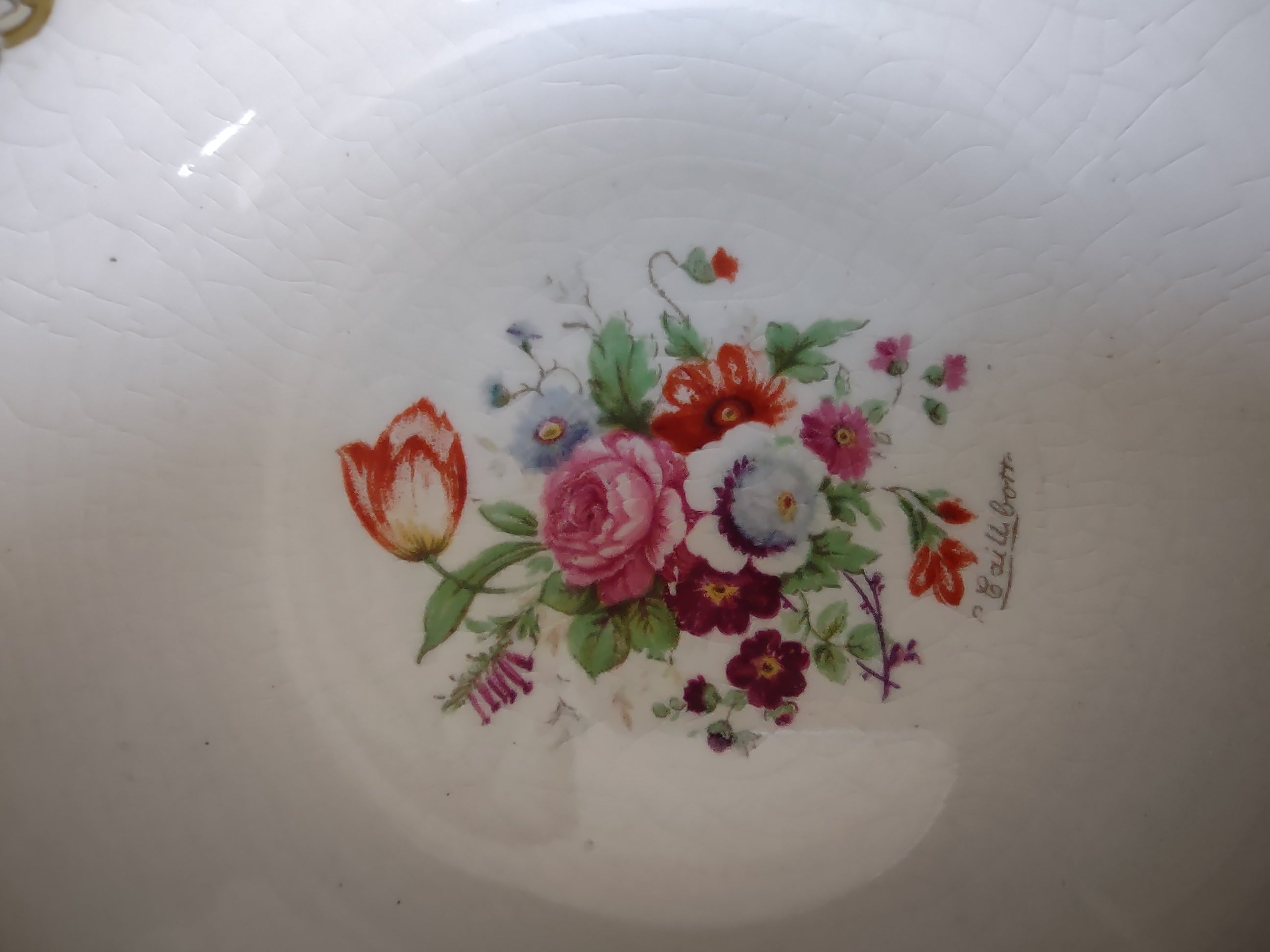 Vintage Myott The Bouquet Green Rimmed Soup Bowl England [6098]