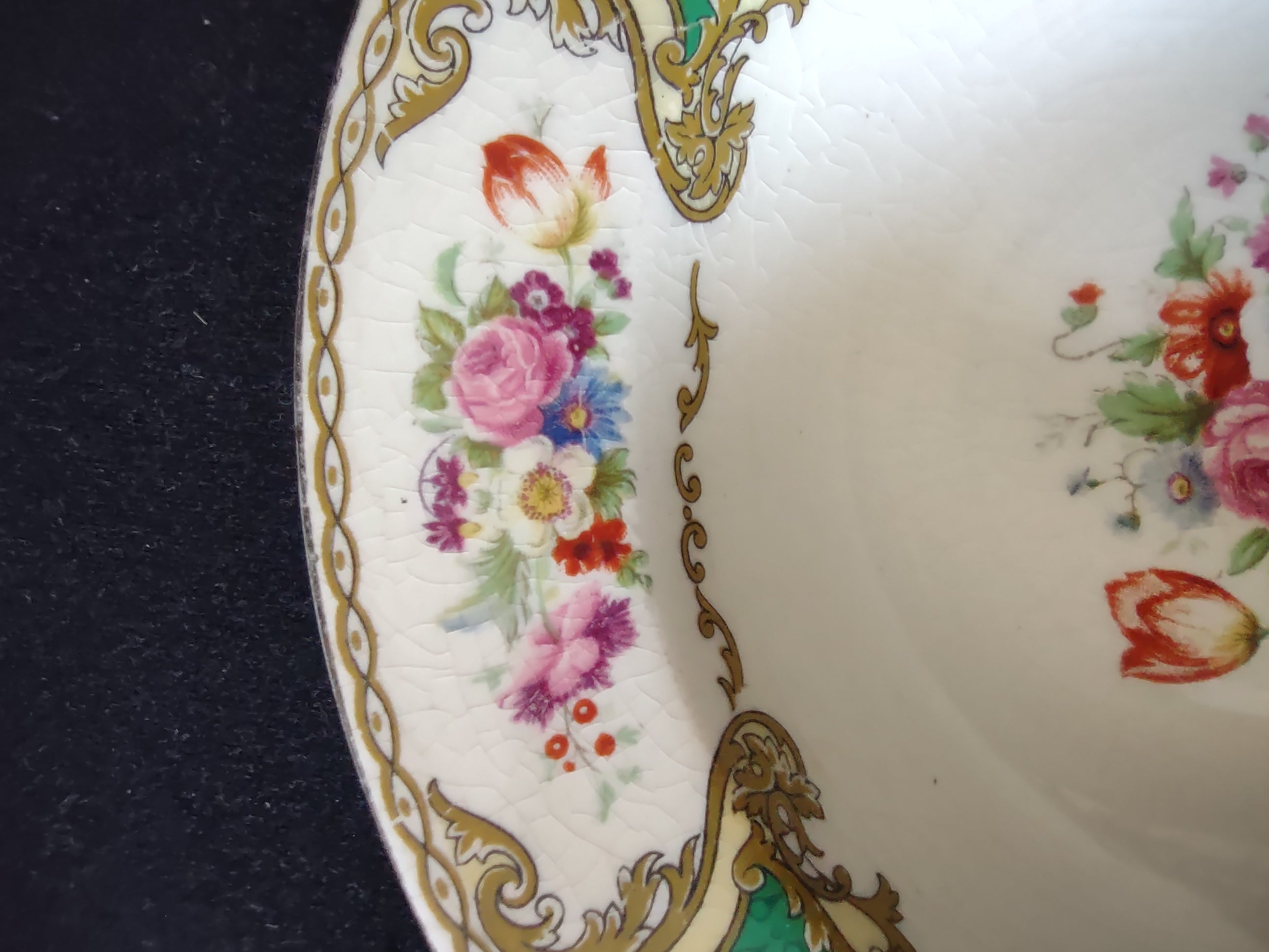Vintage Myott The Bouquet Green Rimmed Soup Bowl England [6098]