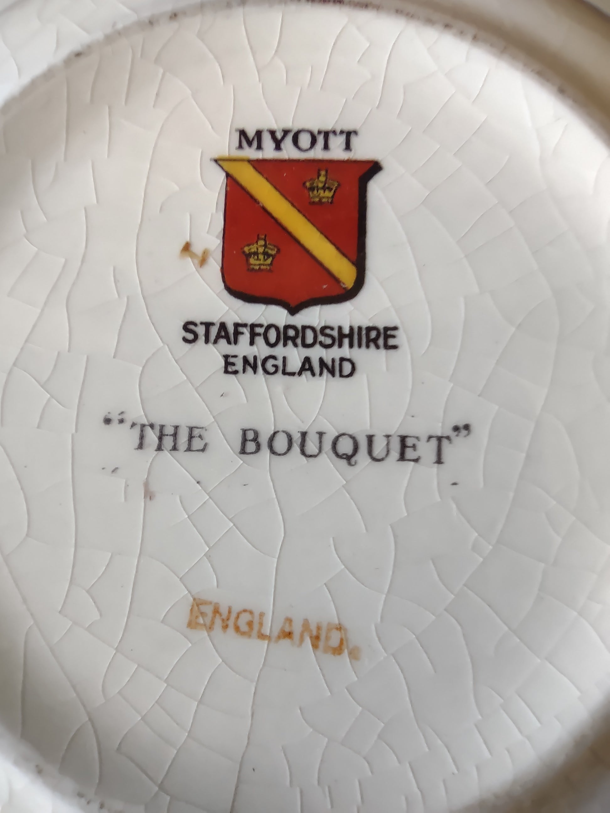 Vintage Myott The Bouquet Green Rimmed Soup Bowl England [6098]