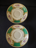 Vintage Myott The Bouquet Green Cream Soup Liner England Set of 2 [6099]