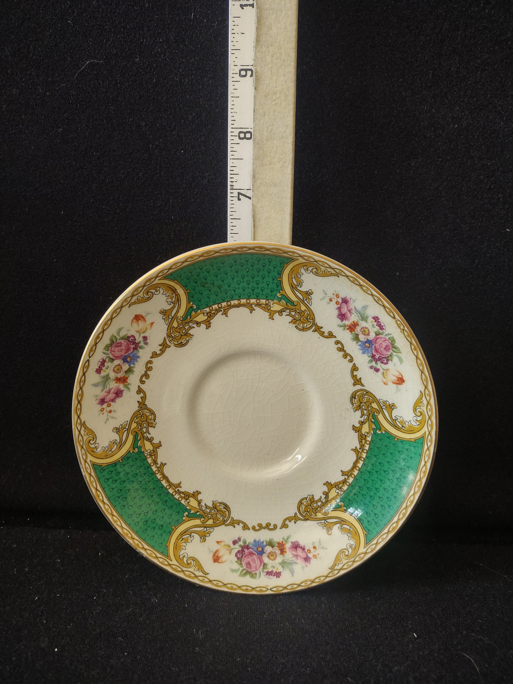 Vintage Myott The Bouquet Green Cream Soup Liner England Set of 2 [6099]