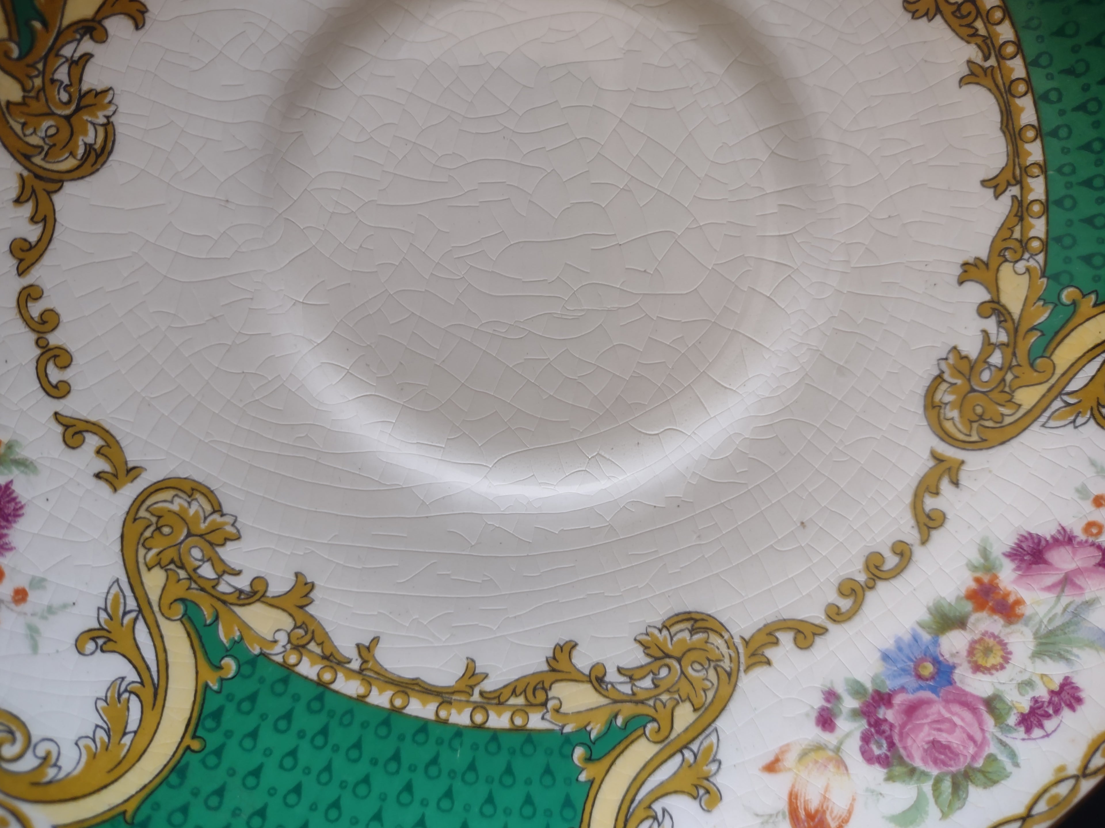 Vintage Myott The Bouquet Green Cream Soup Liner England Set of 2 [6099]