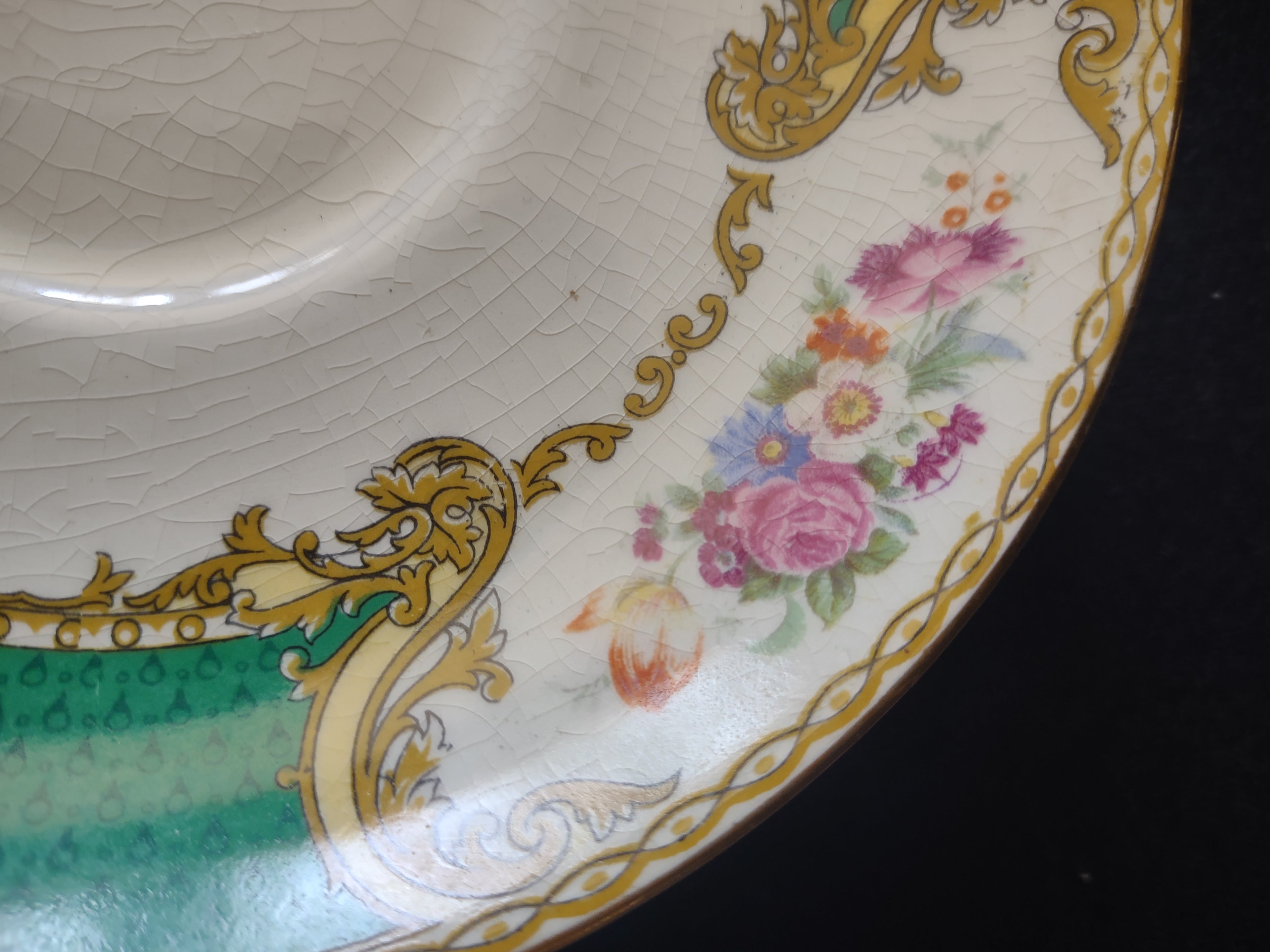 Vintage Myott The Bouquet Green Cream Soup Liner England Set of 2 [6099]