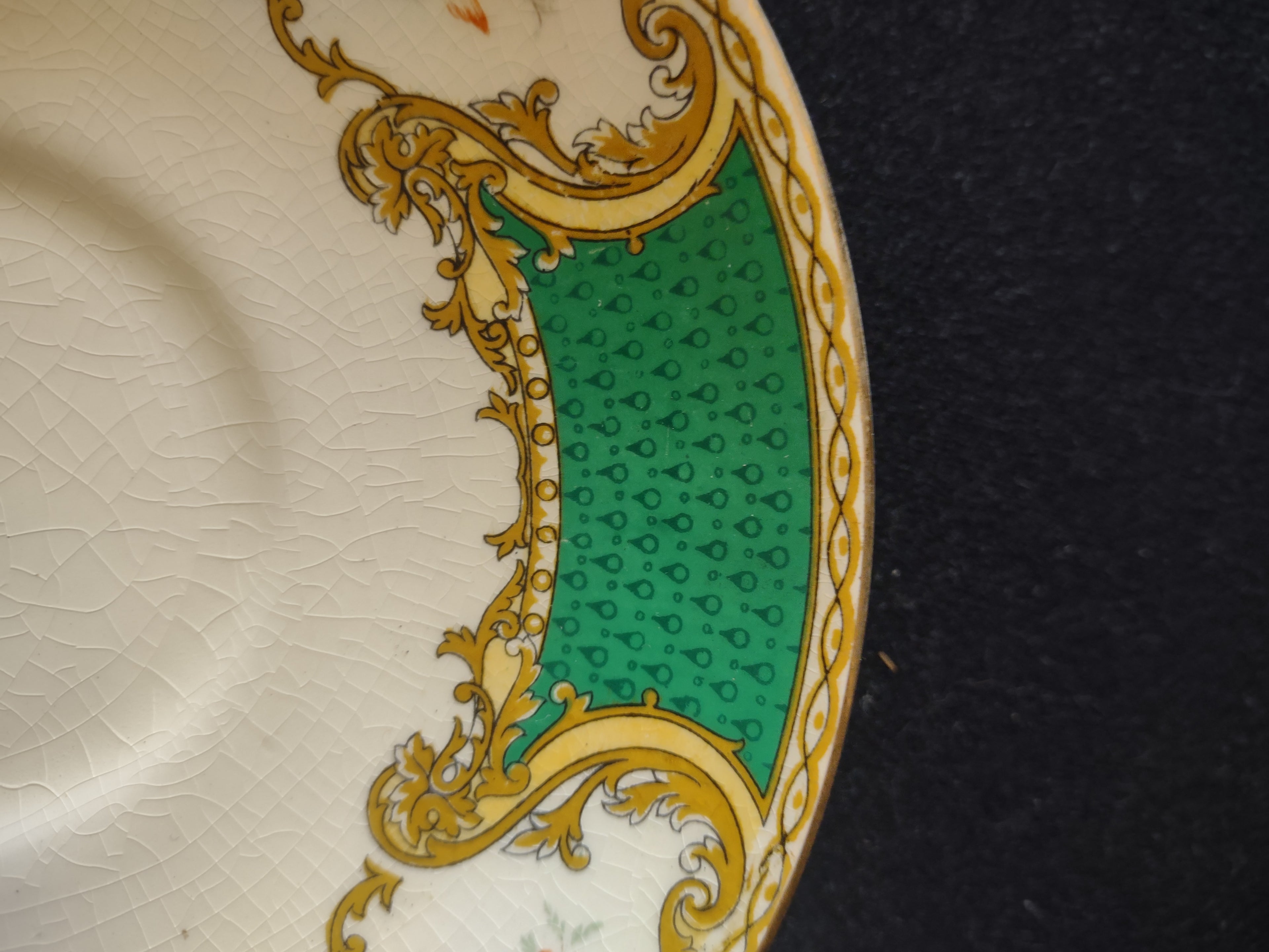 Vintage Myott The Bouquet Green Cream Soup Liner England Set of 2 [6099]