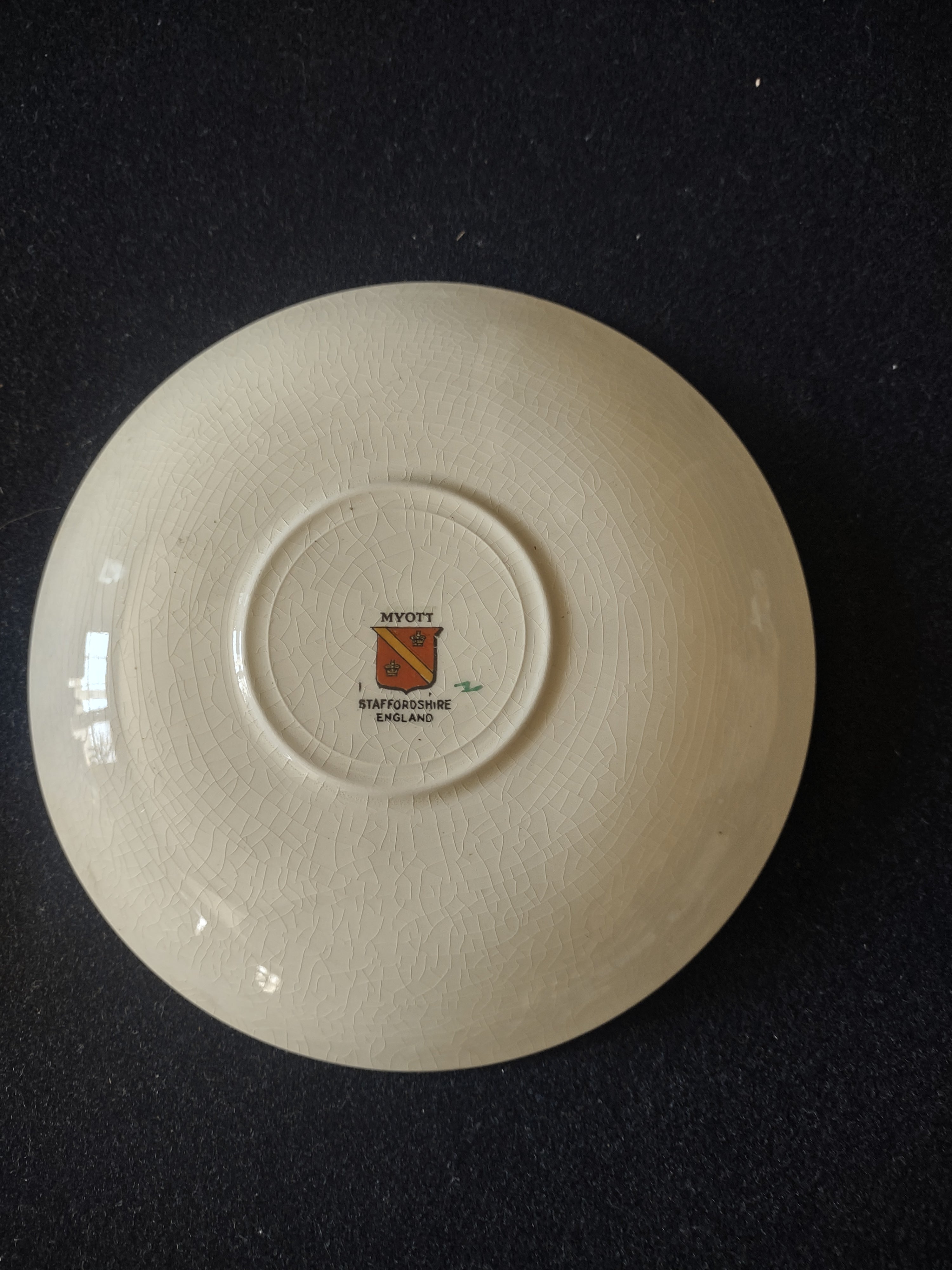 Vintage Myott The Bouquet Green Cream Soup Liner England Set of 2 [6099]