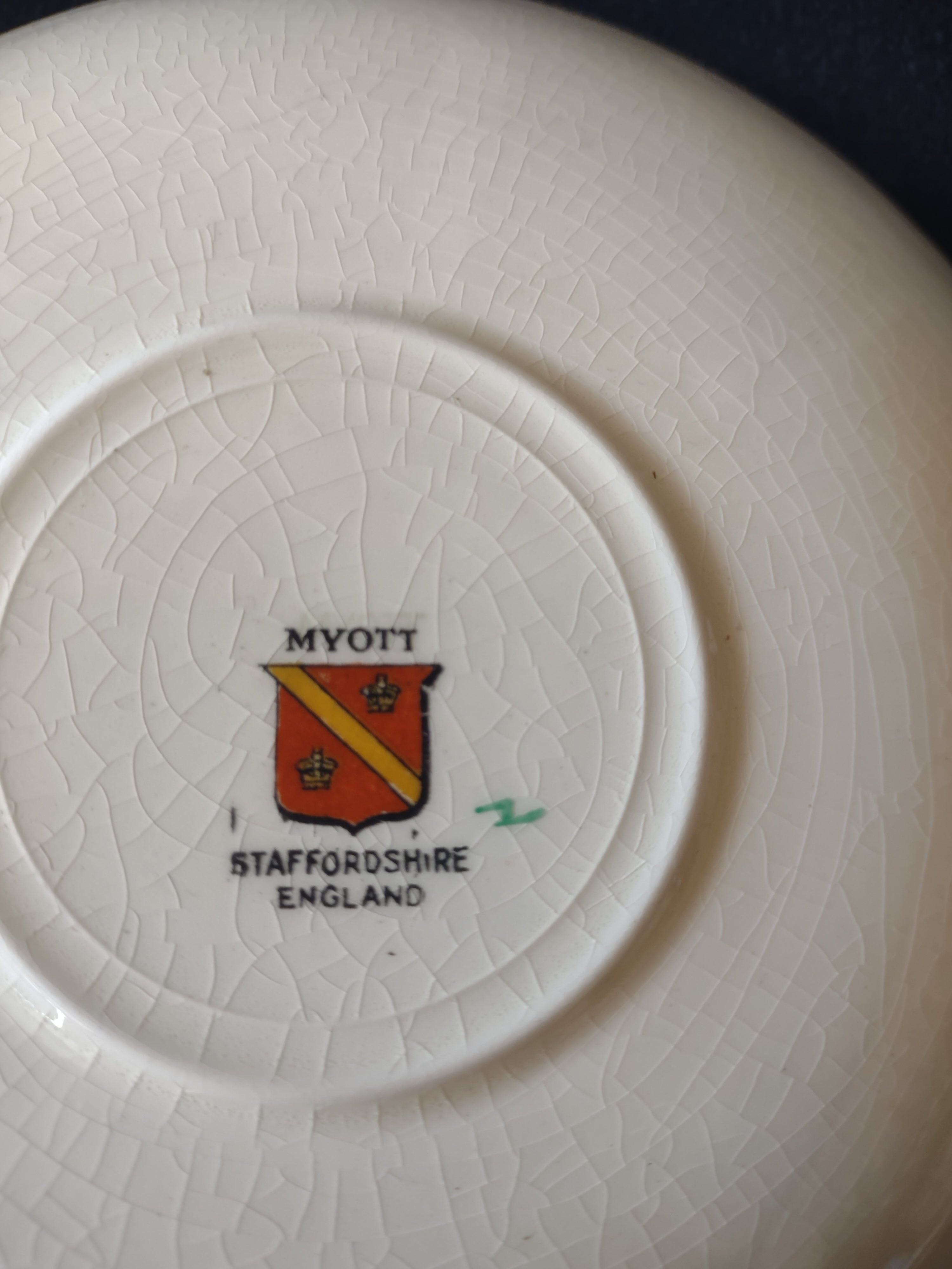 Vintage Myott The Bouquet Green Cream Soup Liner England Set of 2 [6099]