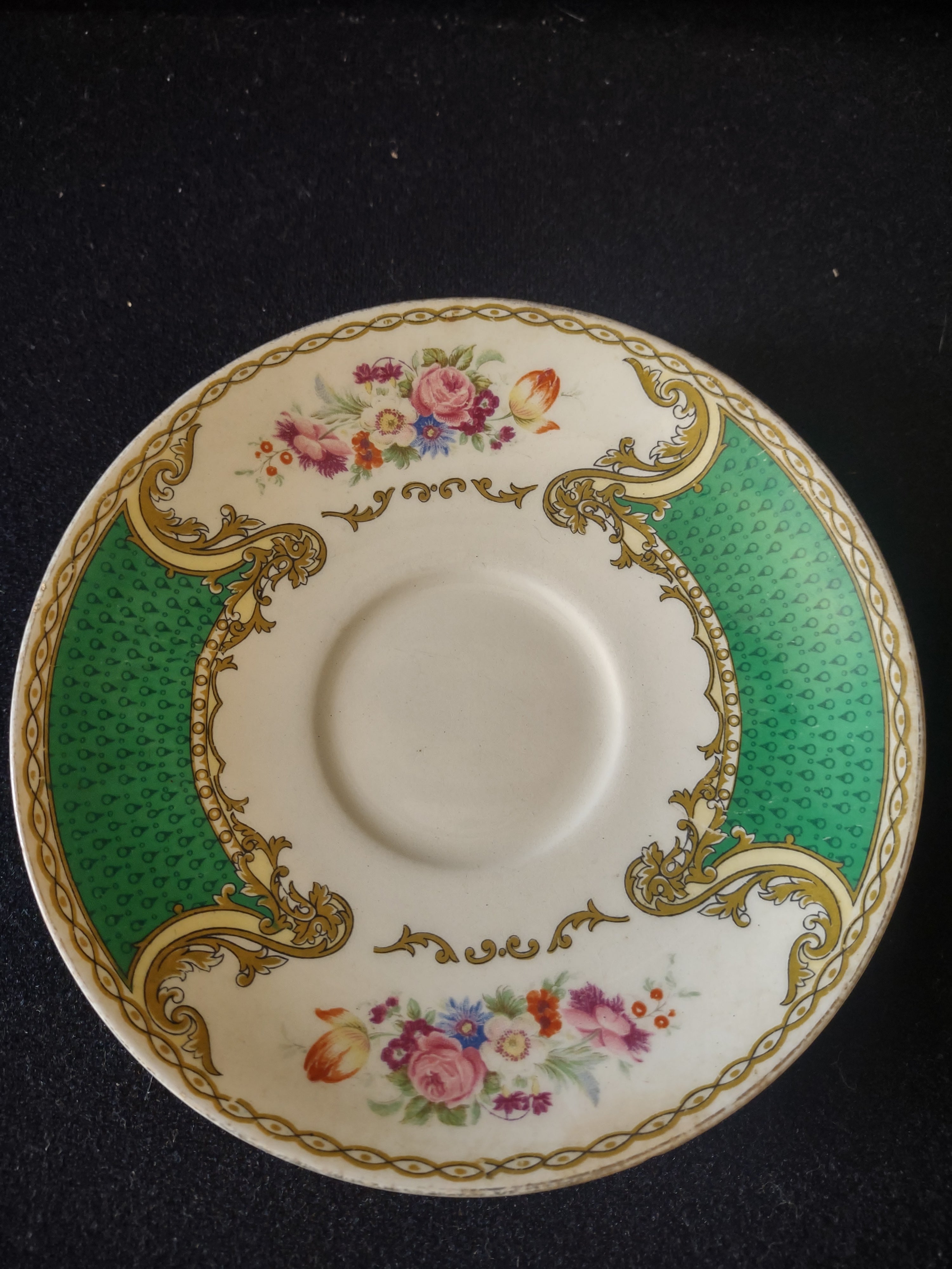 Vintage Myott The Bouquet Green Cup Saucer England [6100]