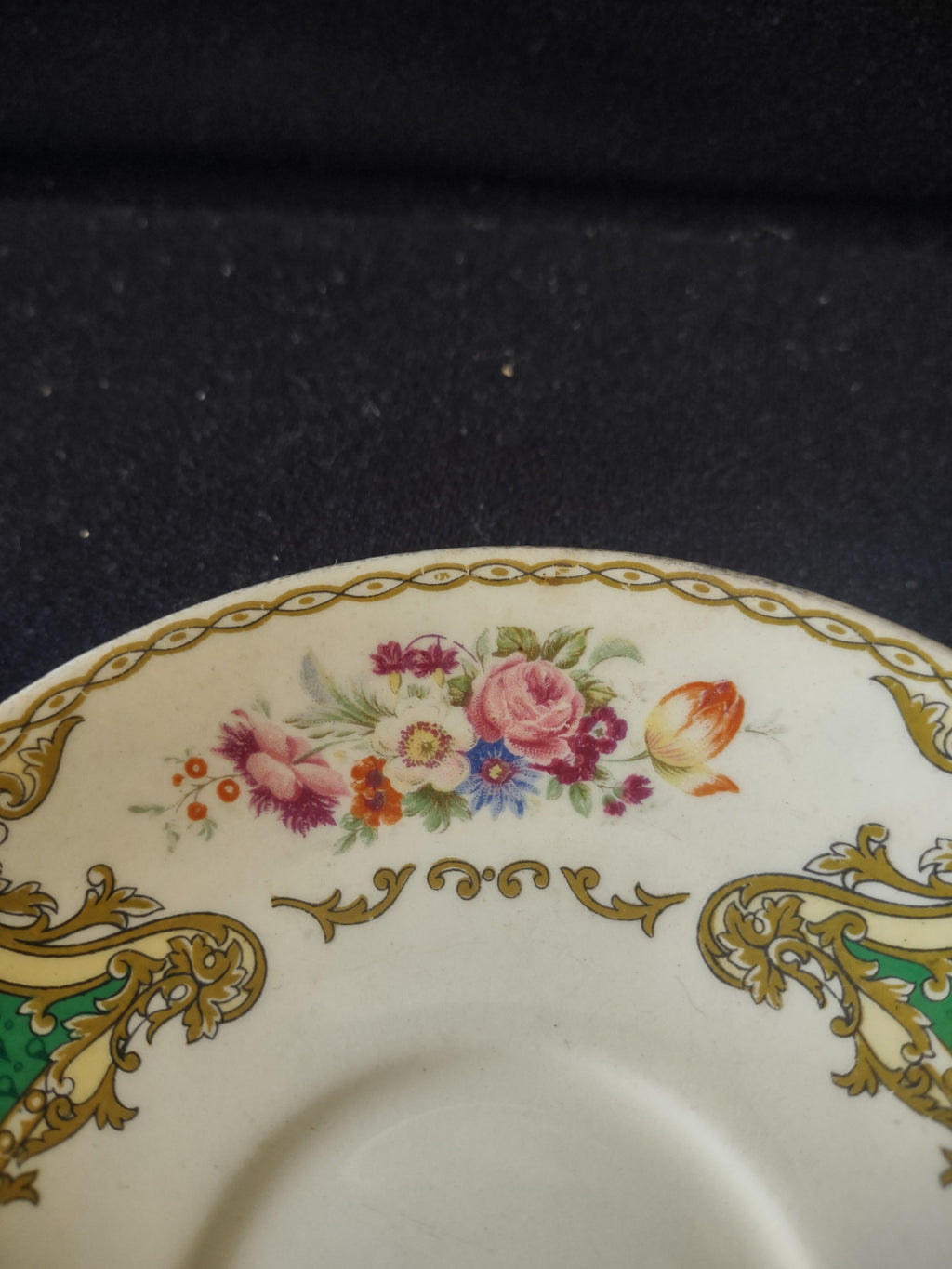 Vintage Myott The Bouquet Green Cup Saucer England [6100]