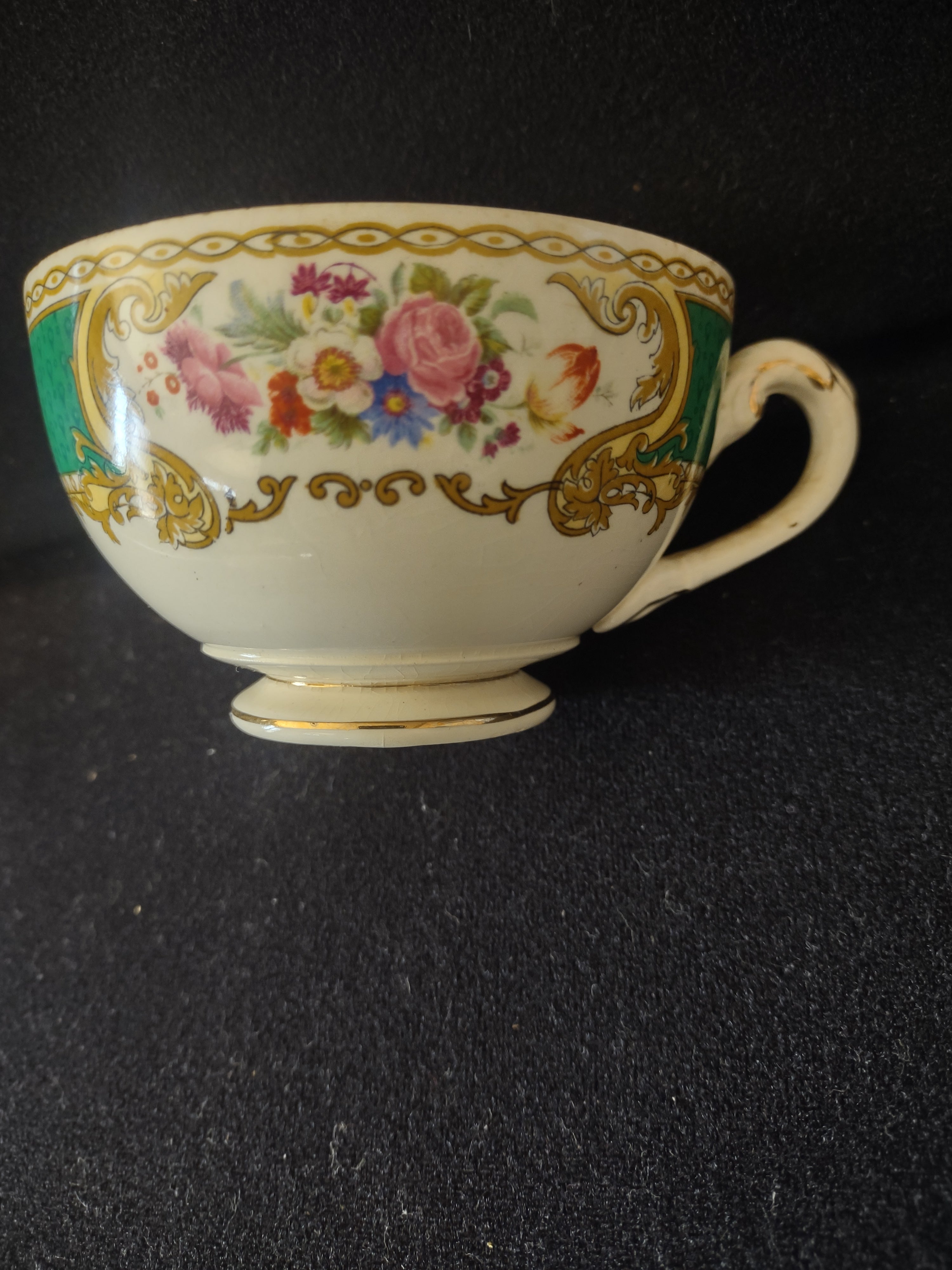 Vintage Myott The Bouquet Green Cup Saucer England [6100]
