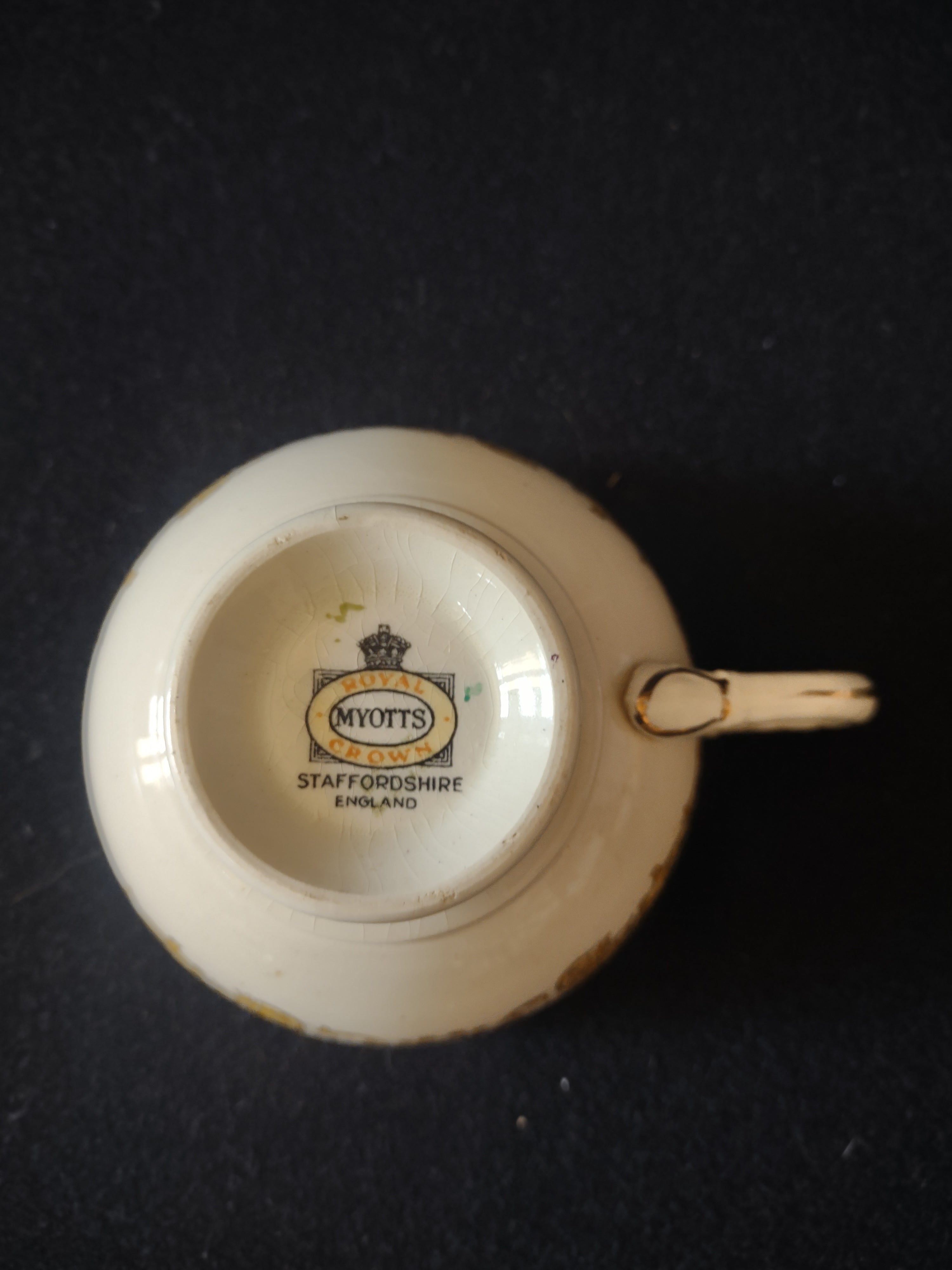 Vintage Myott The Bouquet Green Cup Saucer England [6100]