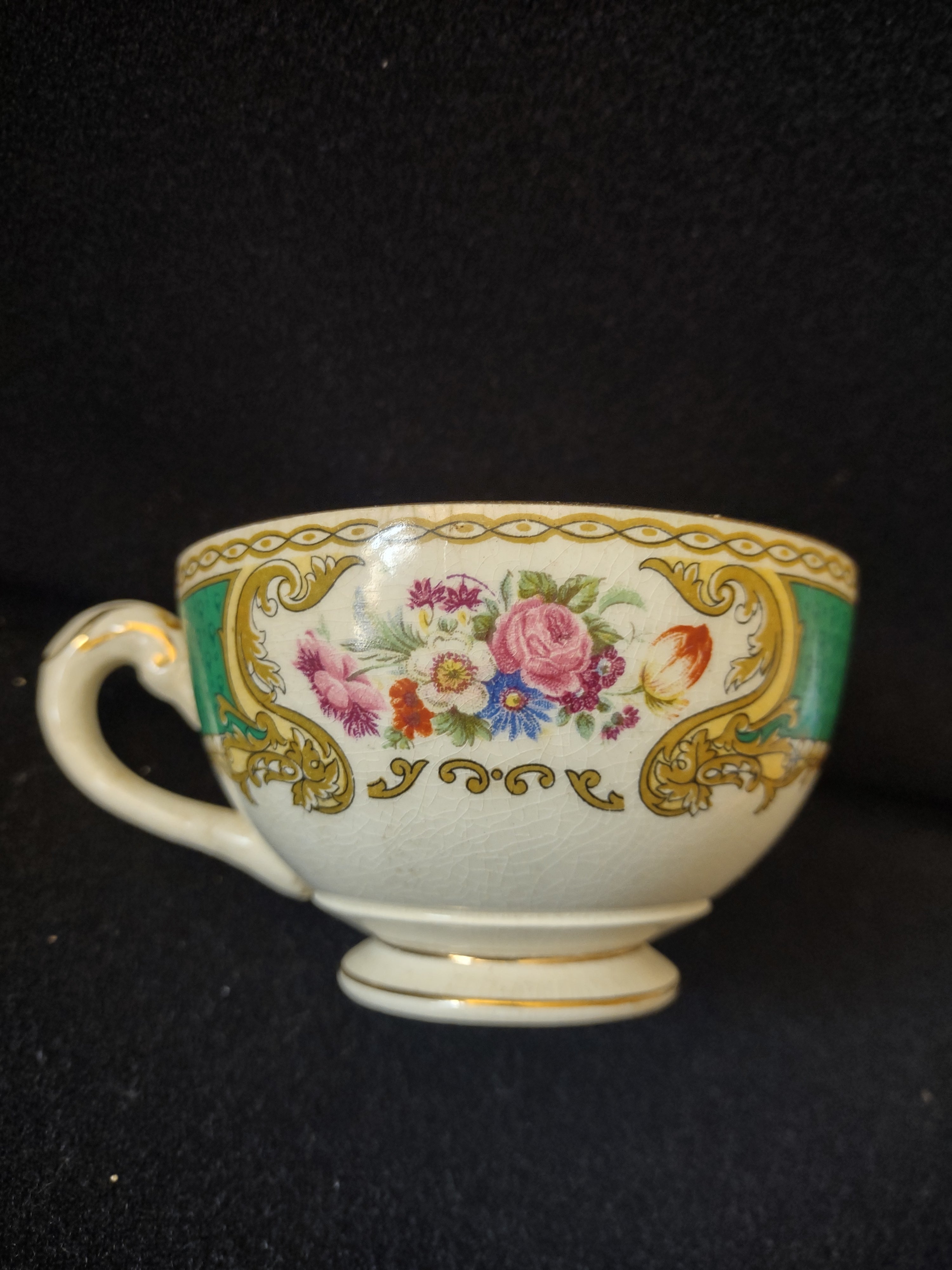 Vintage Myott The Bouquet Green Teacup England [6101]