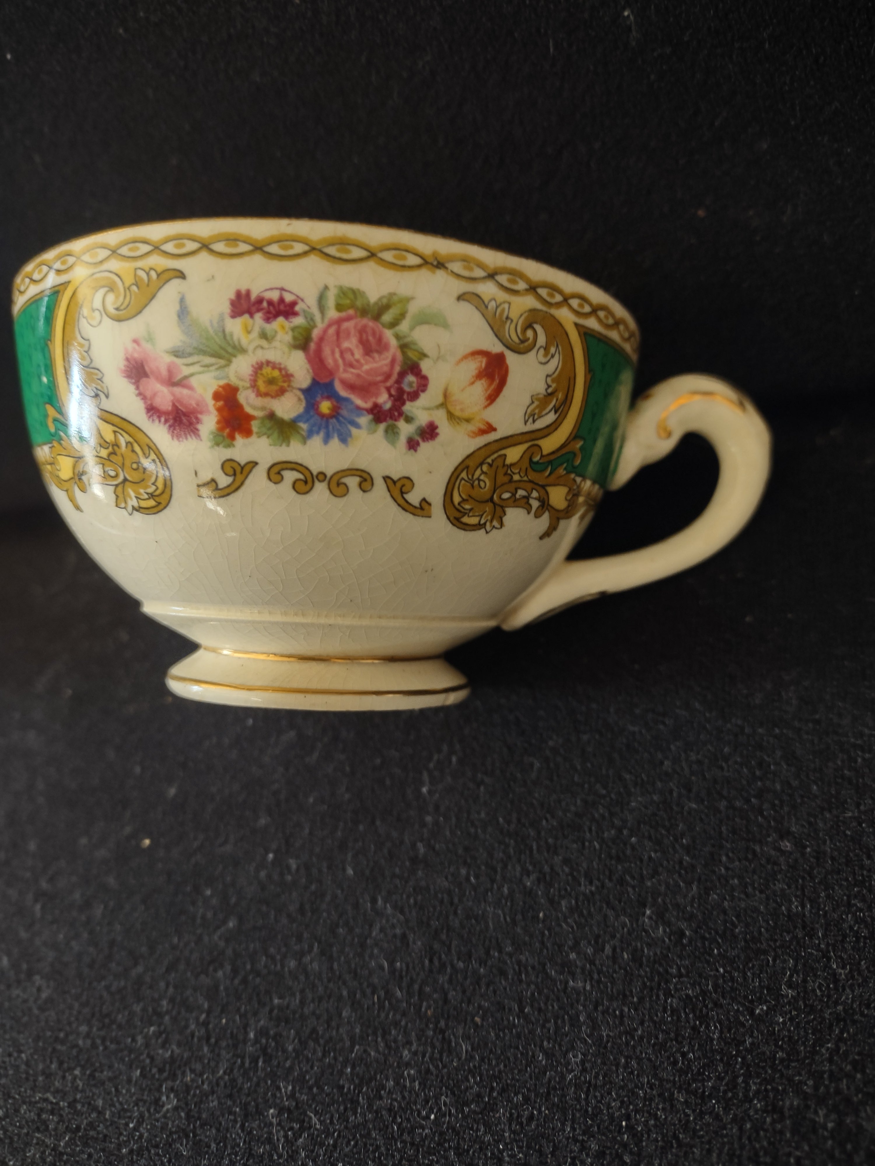 Vintage Myott The Bouquet Green Teacup England [6101]