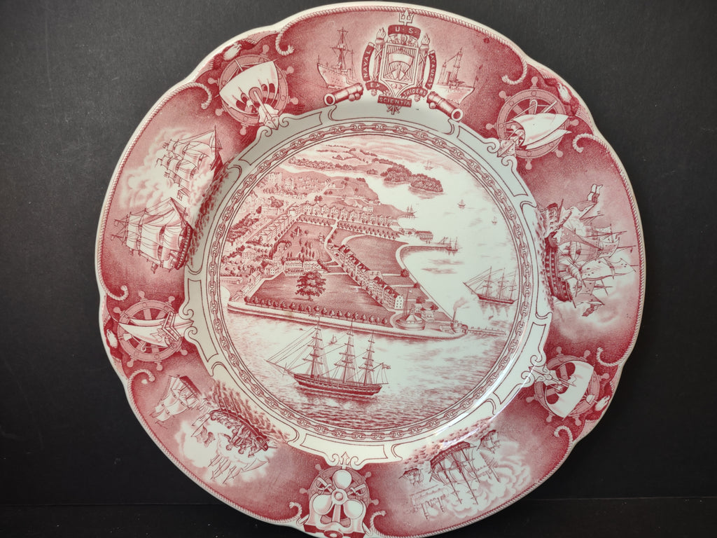 Vintage Wedgwood Red Transferware US Naval Academy Bird's Eye View Plate [6113]