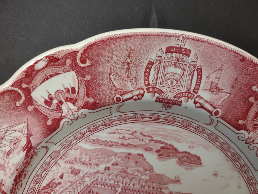 Vintage Wedgwood Red Transferware US Naval Academy Bird's Eye View Plate [6113]