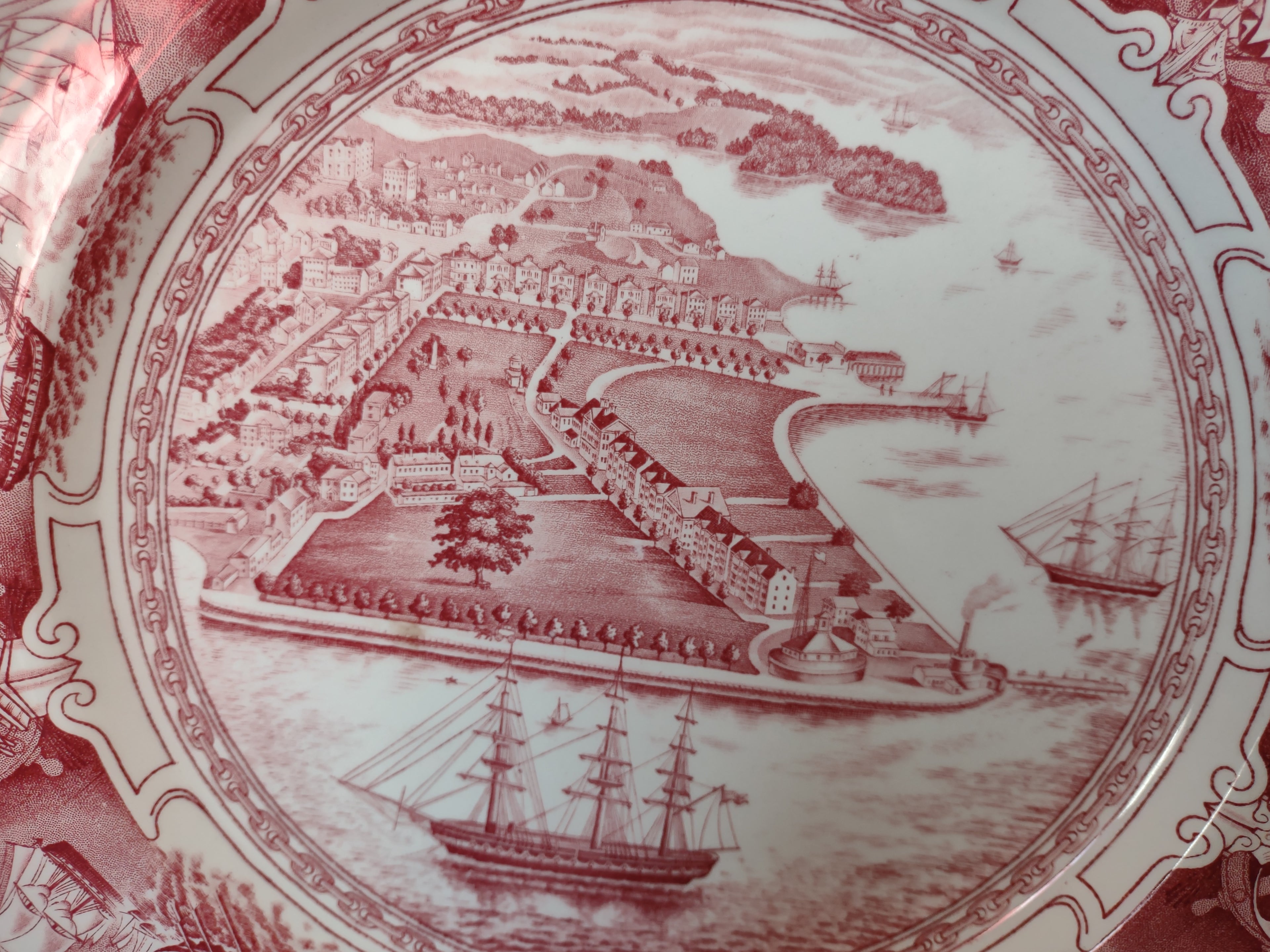 Vintage Wedgwood Red Transferware US Naval Academy Bird's Eye View Plate [6113]