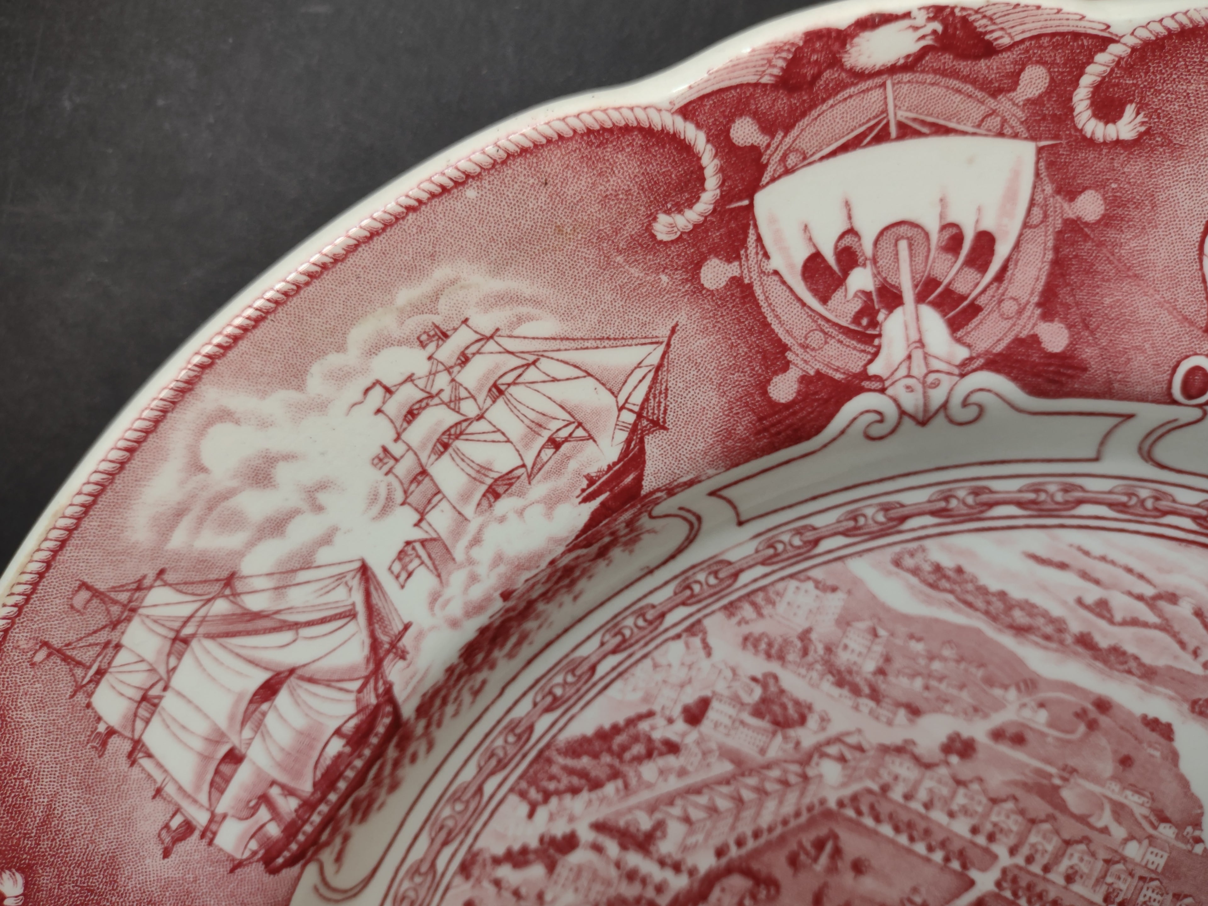 Vintage Wedgwood Red Transferware US Naval Academy Bird's Eye View Plate [6113]