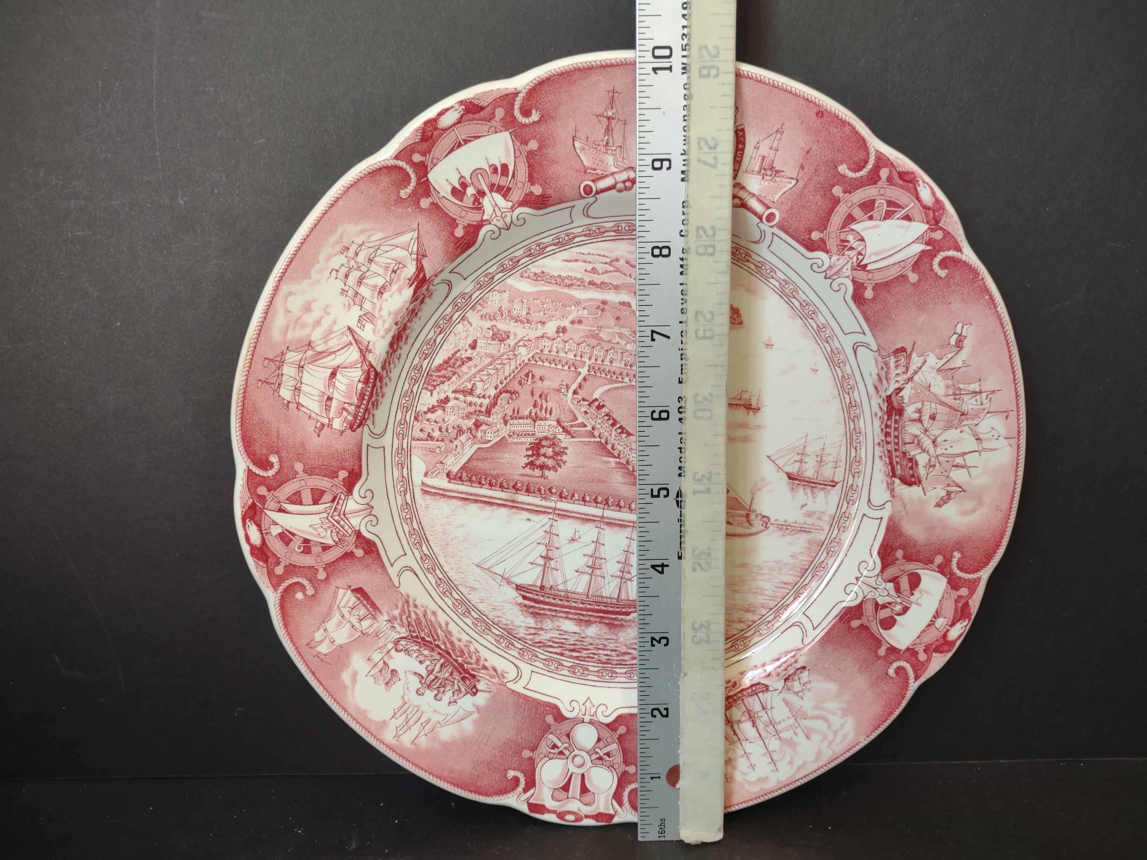 Vintage Wedgwood Red Transferware US Naval Academy Bird's Eye View Plate [6113]