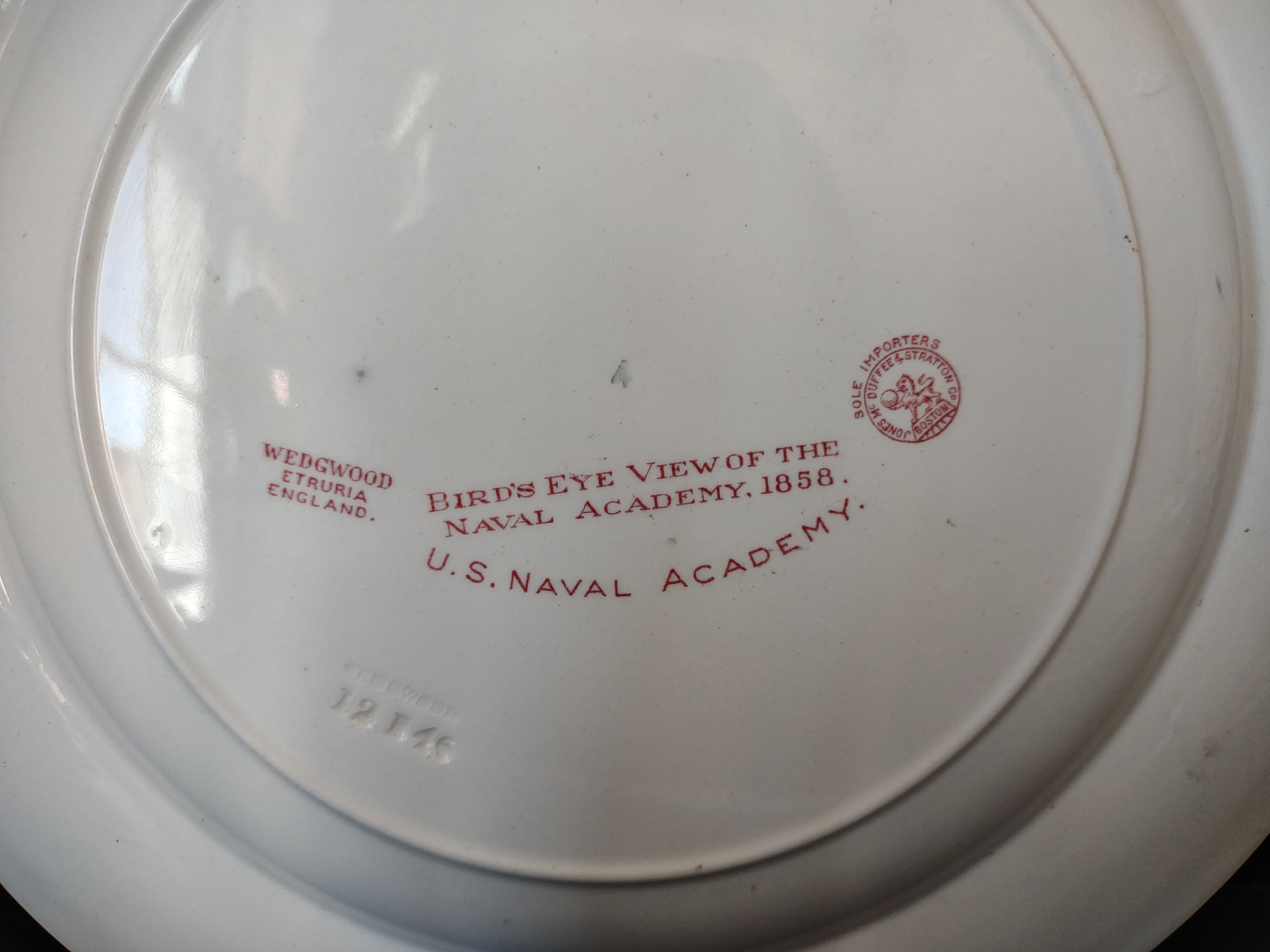 Vintage Wedgwood Red Transferware US Naval Academy Bird's Eye View Plate [6113]