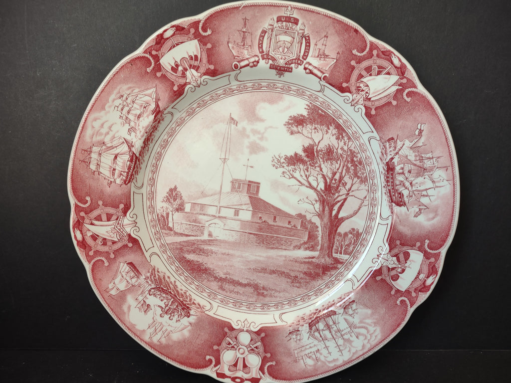 Vintage Wedgwood Red Transferware US Naval Academy Old Fort Severn Plate [6114]