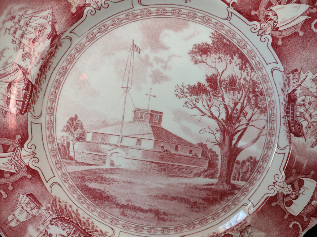 Vintage Wedgwood Red Transferware US Naval Academy Old Fort Severn Plate [6114]