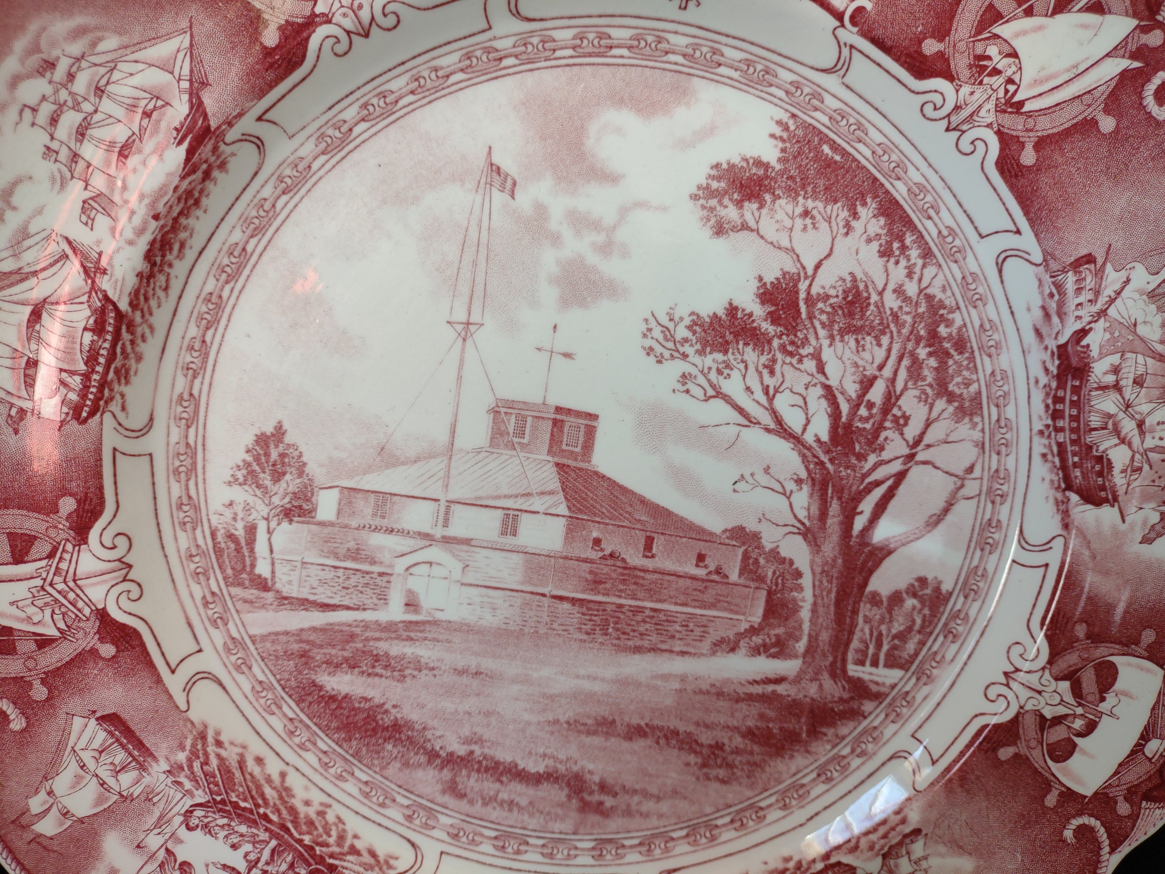 Vintage Wedgwood Red Transferware US Naval Academy Old Fort Severn Plate [6114]