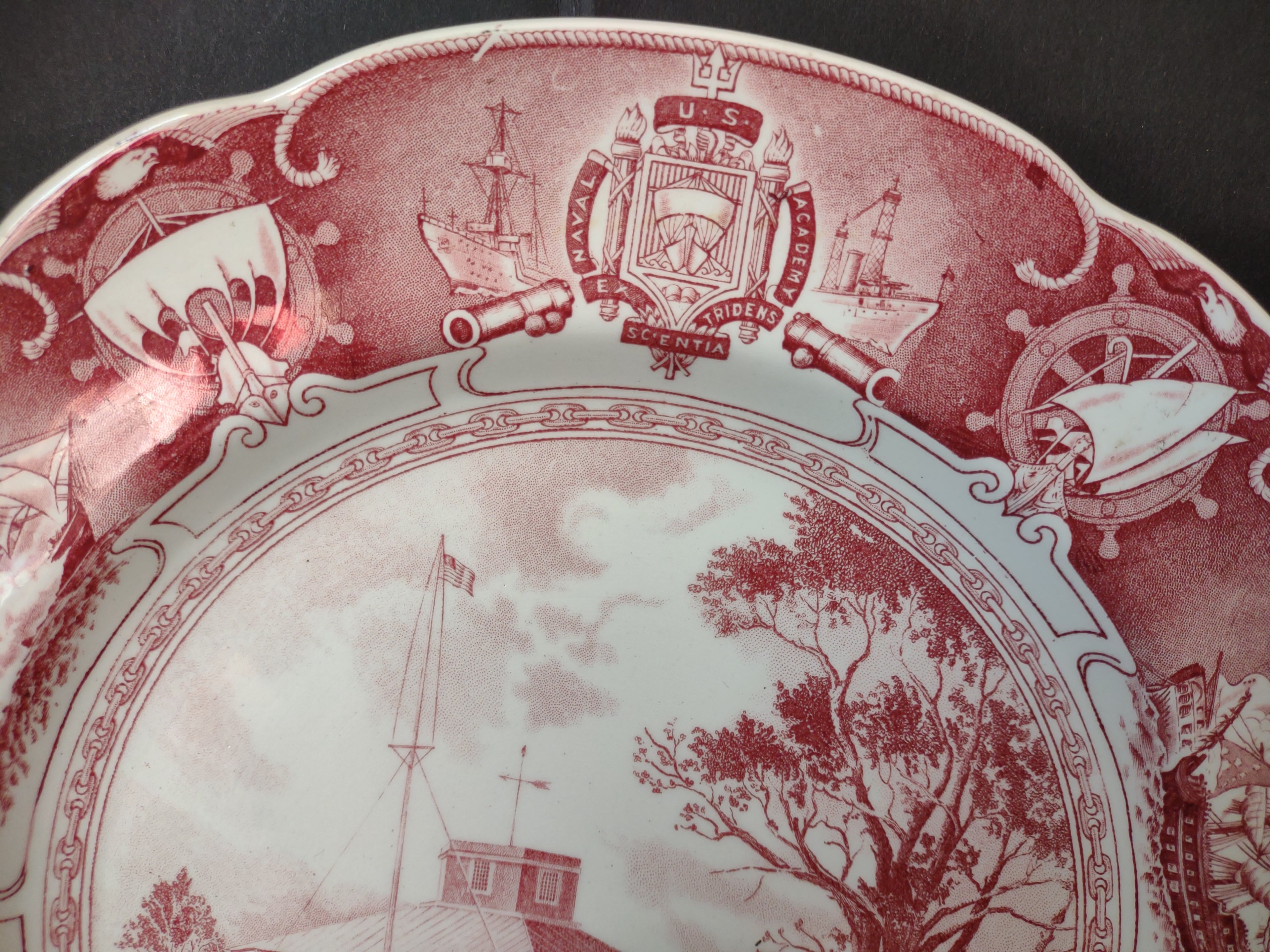 Vintage Wedgwood Red Transferware US Naval Academy Old Fort Severn Plate [6114]