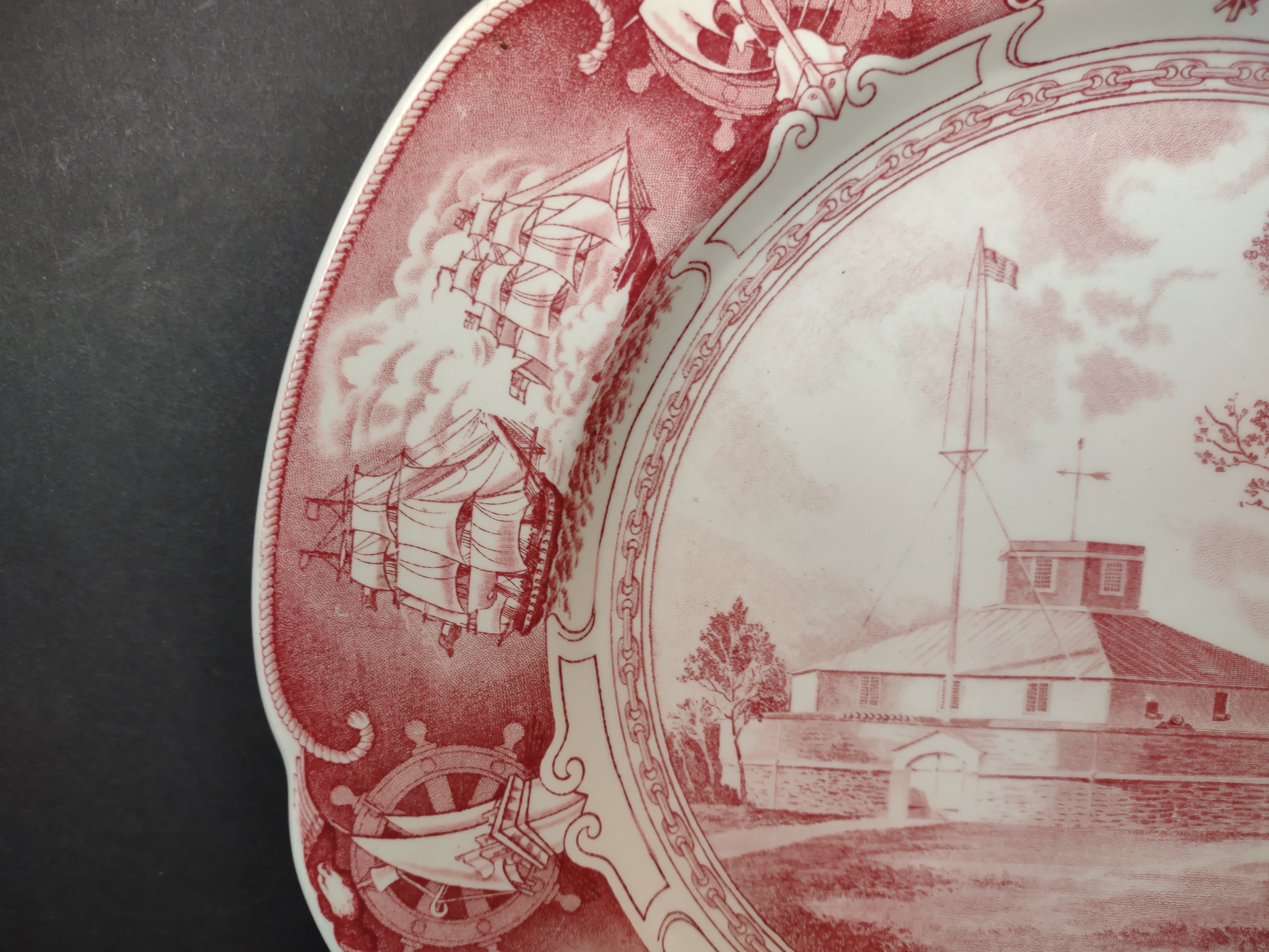 Vintage Wedgwood Red Transferware US Naval Academy Old Fort Severn Plate [6114]