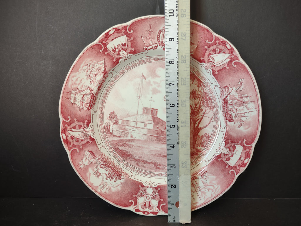 Vintage Wedgwood Red Transferware US Naval Academy Old Fort Severn Plate [6114]