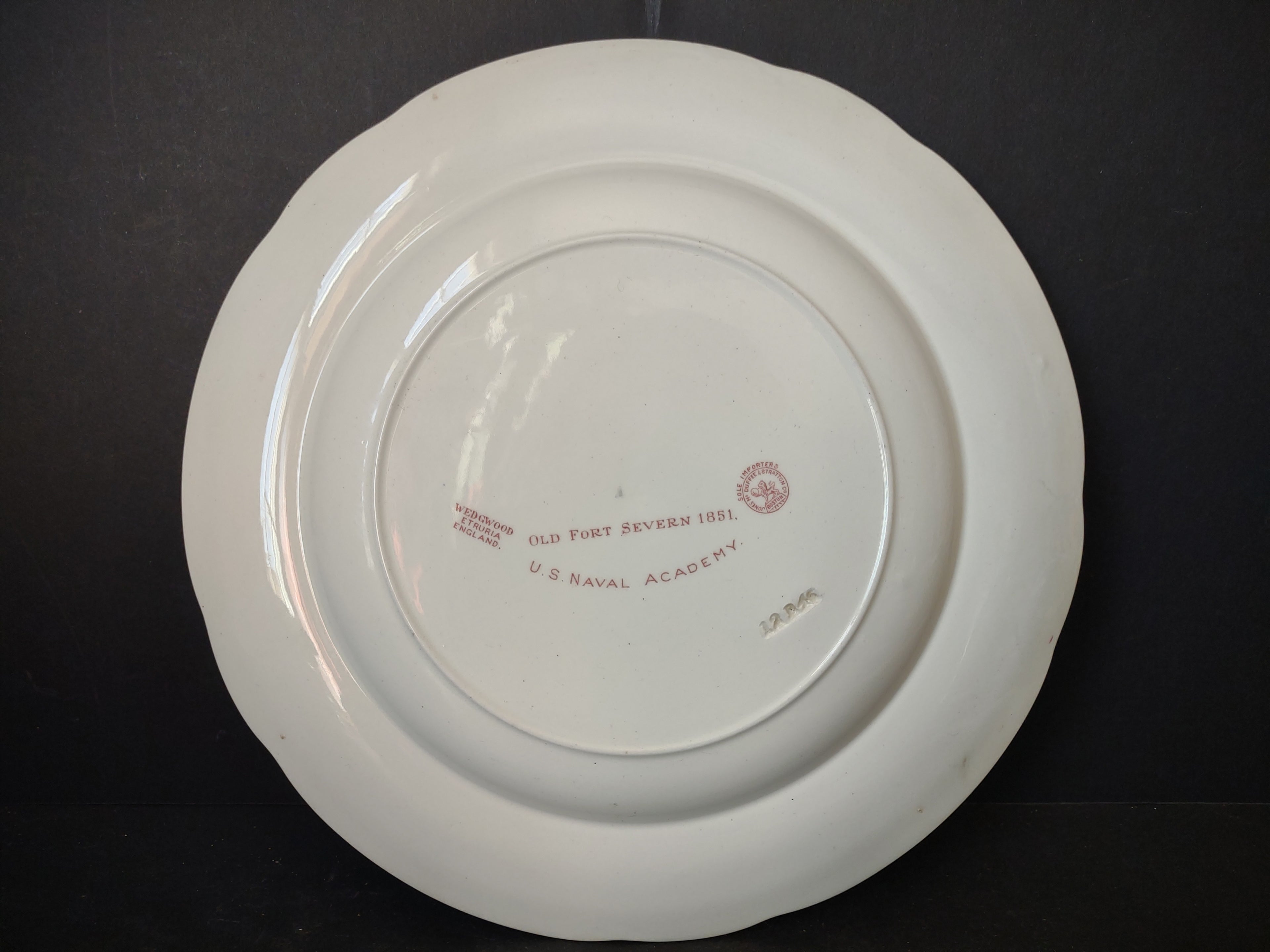Vintage Wedgwood Red Transferware US Naval Academy Old Fort Severn Plate [6114]