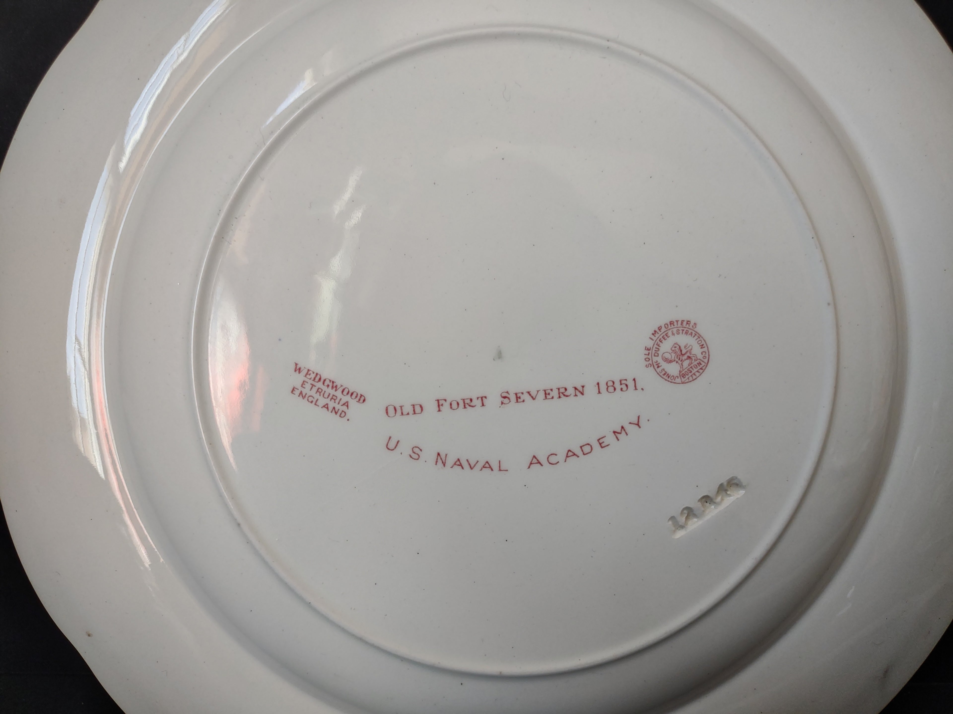 Vintage Wedgwood Red Transferware US Naval Academy Old Fort Severn Plate [6114]