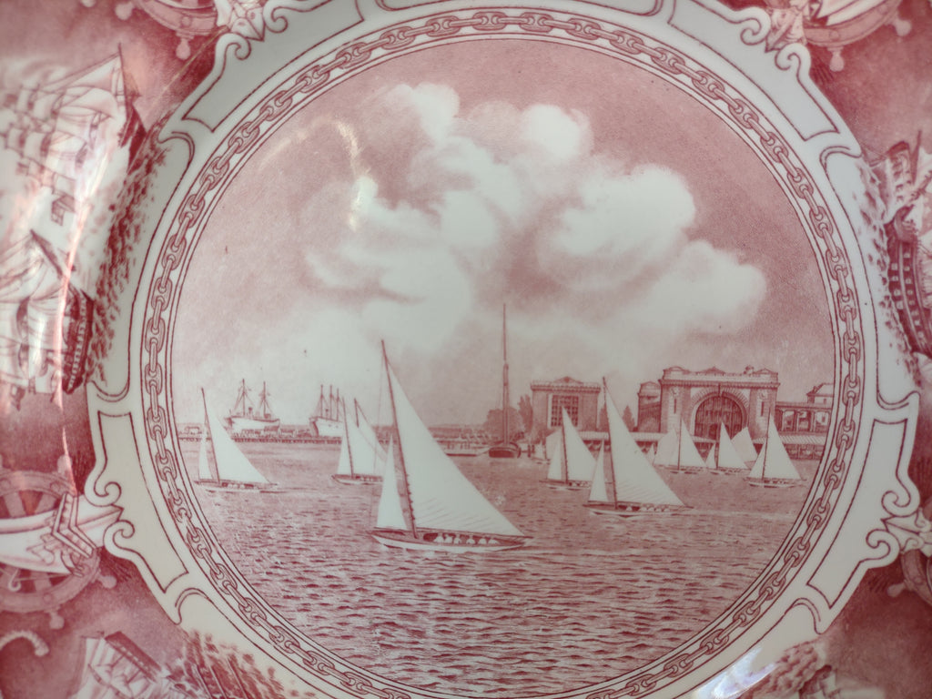 Vintage Wedgwood Red Transferware US Naval Academy Sailboat Drill Plate [6115]