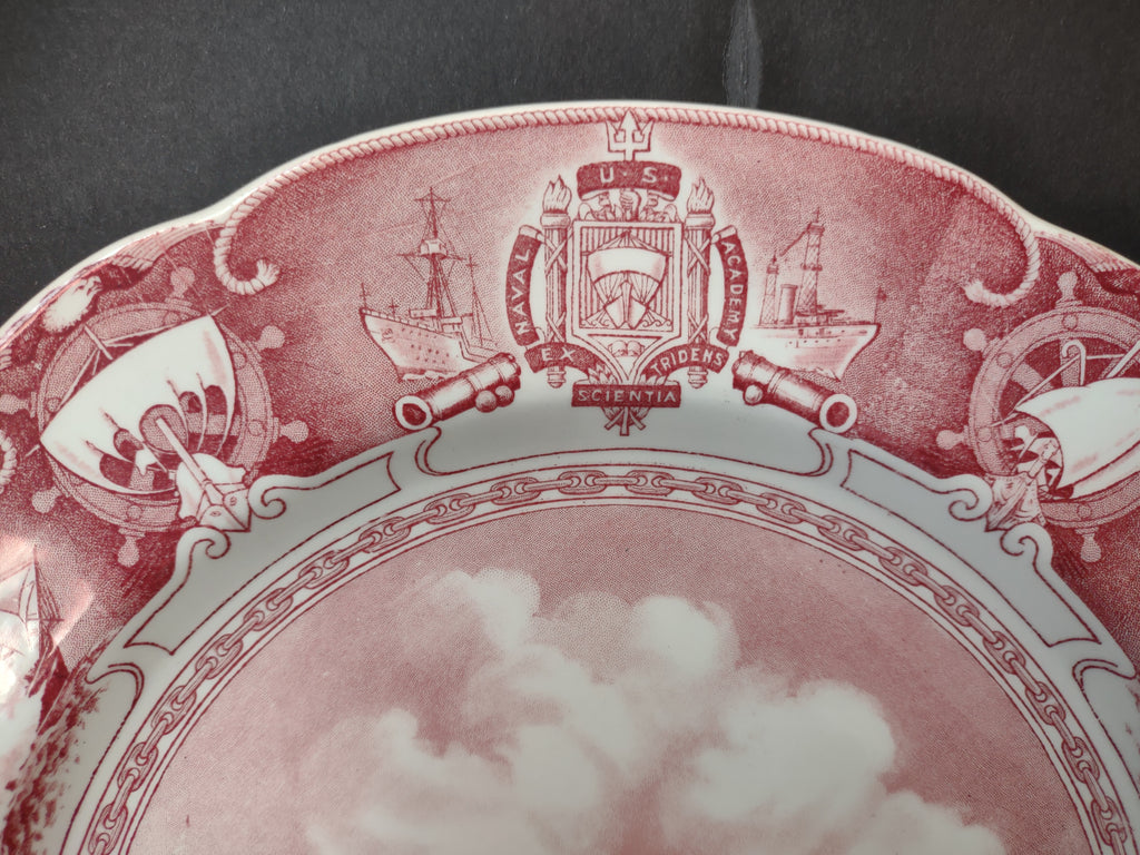 Vintage Wedgwood Red Transferware US Naval Academy Sailboat Drill Plate [6115]
