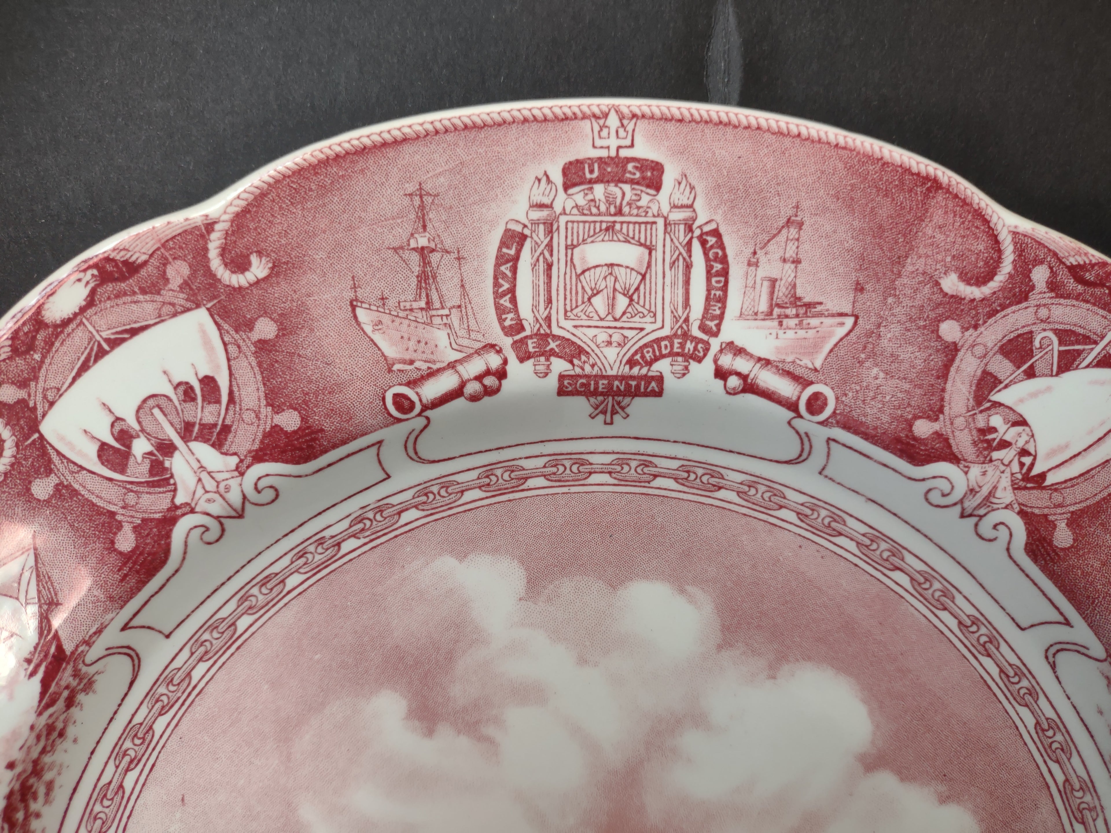 Vintage Wedgwood Red Transferware US Naval Academy Sailboat Drill Plate [6115]